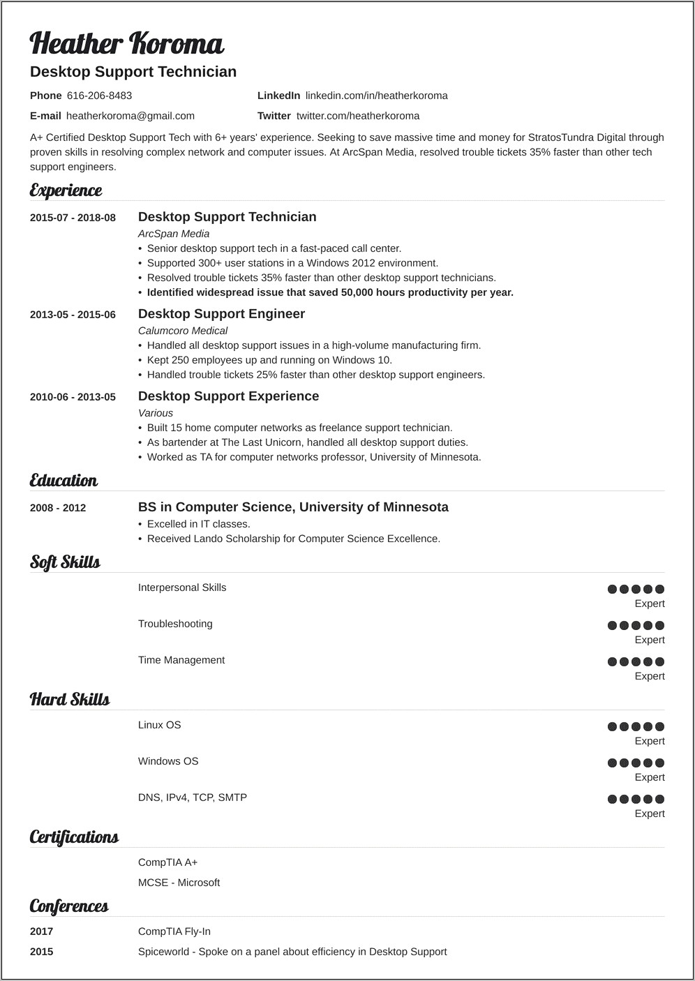 Resume Talk Experience With Computer Assembly And Upgrades