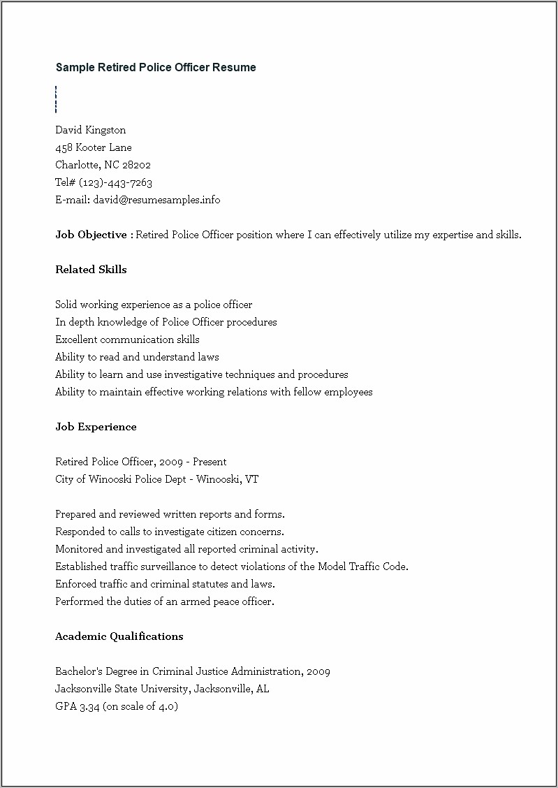 Resume Template For Retired Law Enforcement