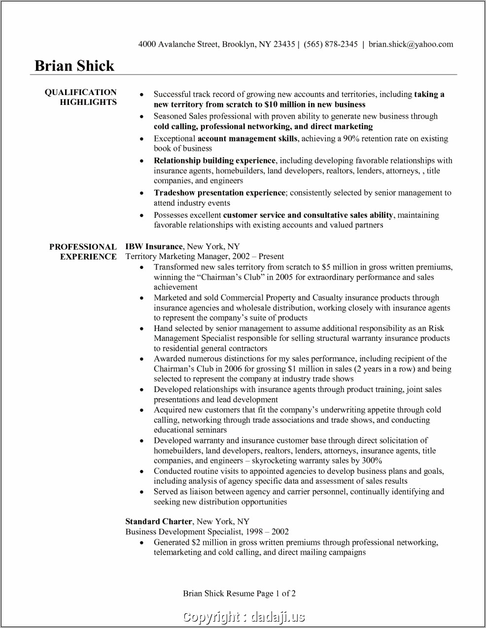 Resume Templates For Insurance Agents Download