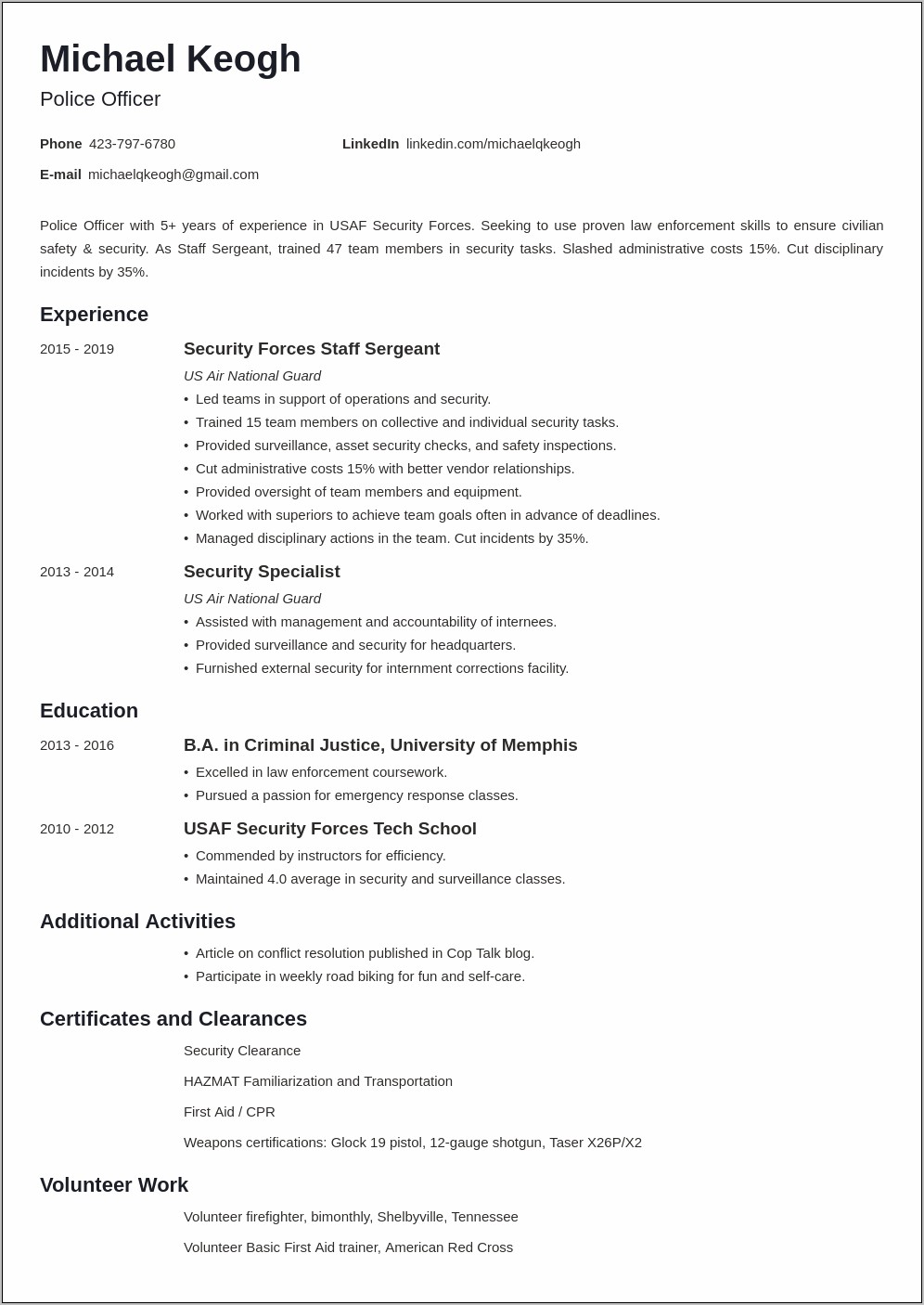 Resume With Bct And Ait Completion Example