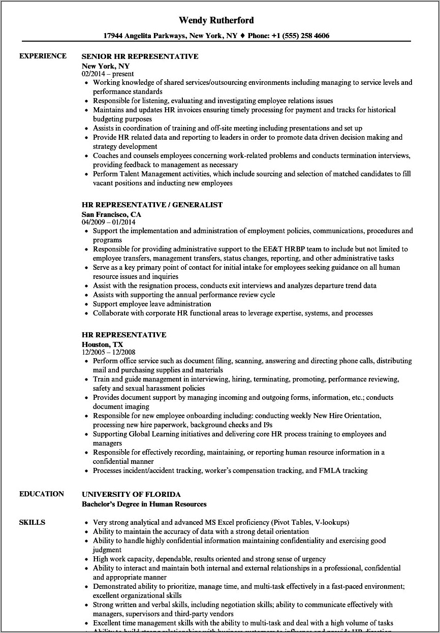 Resumes Objective Forhuman Resources Representative Position