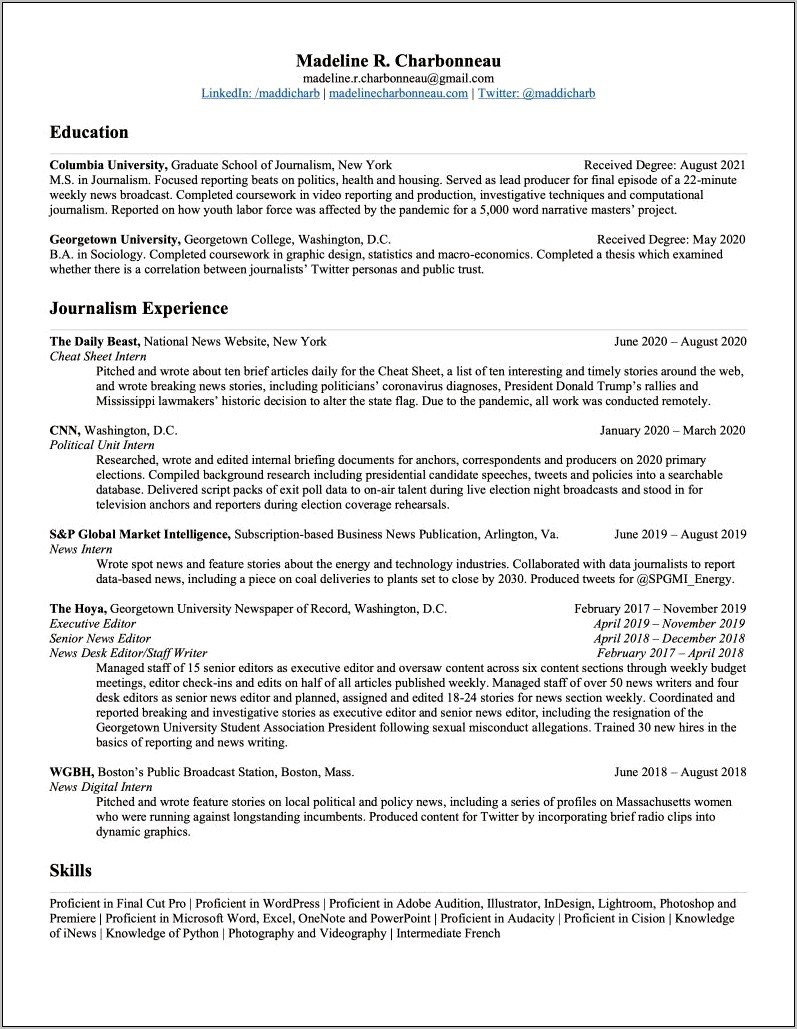 S & P As Skill On Resume