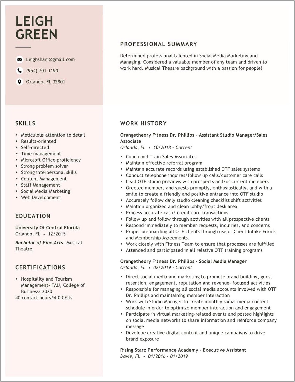 Sales Associate Orangetheory Fitness Resume Sample