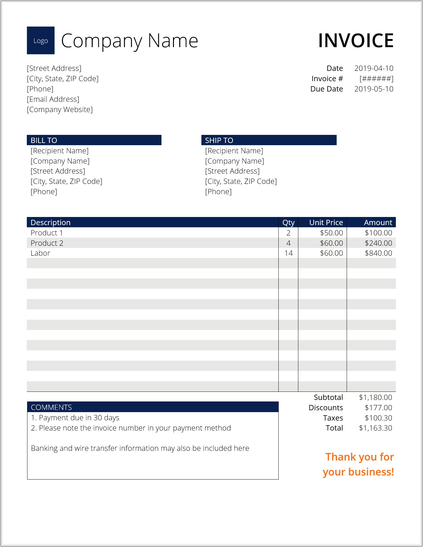 Sales Invoice Template Word Download Free