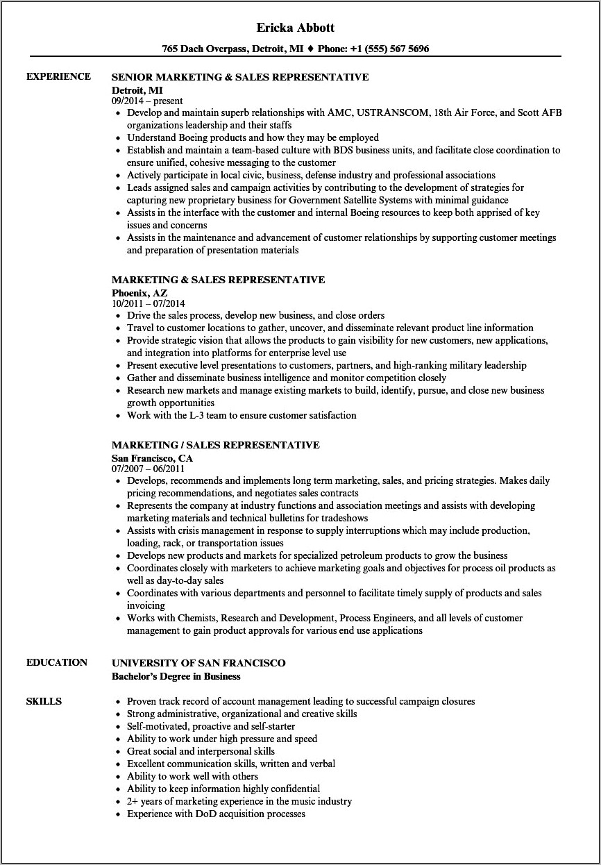 Sales Representative Job Description Sample Resume