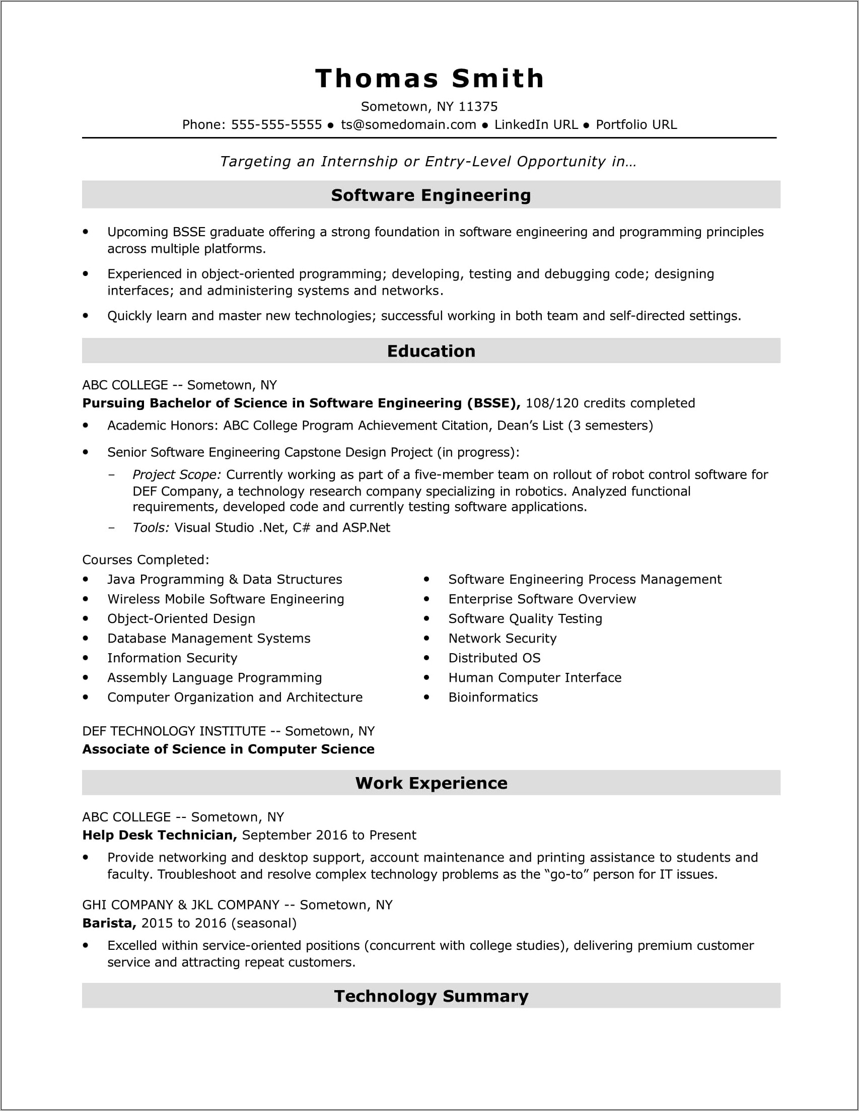 Sampe Resume For Entry Level Job