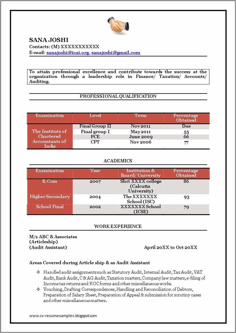 Sample Accountant Resume Format In India