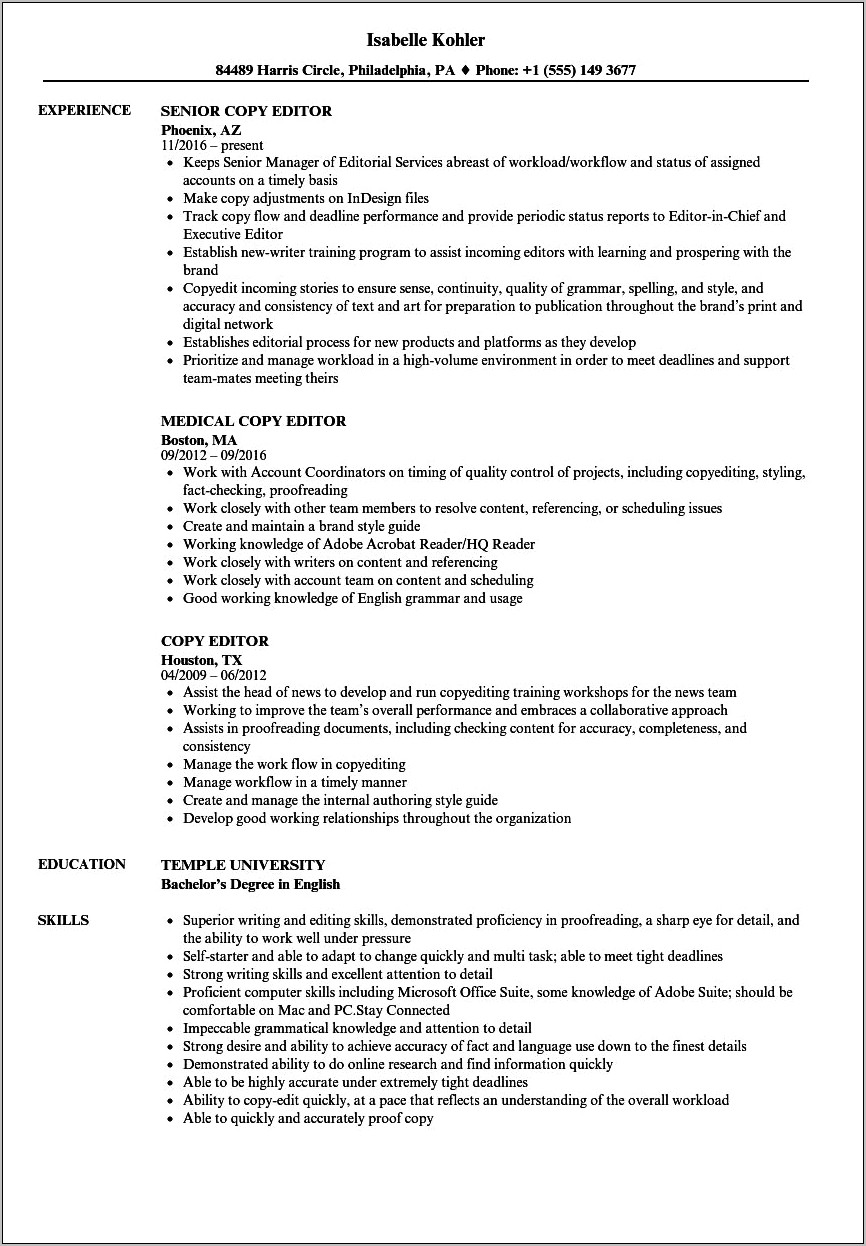 Sample College Graduate Spelling Proofreading Resume Skills