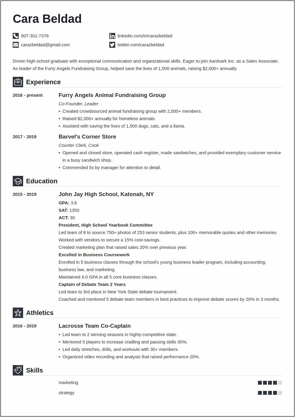 Sample College Resume With No Work Experience