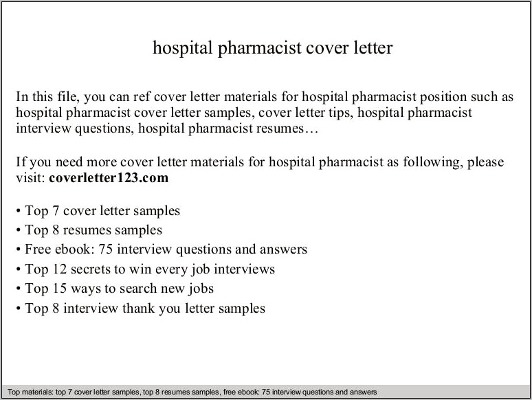 Sample Cover Letter For Pharmacist Resume