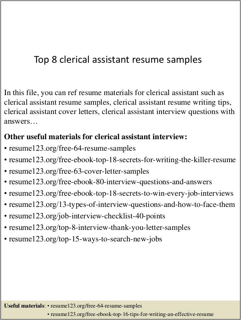 Sample Customer Service Clerical Resume Objective