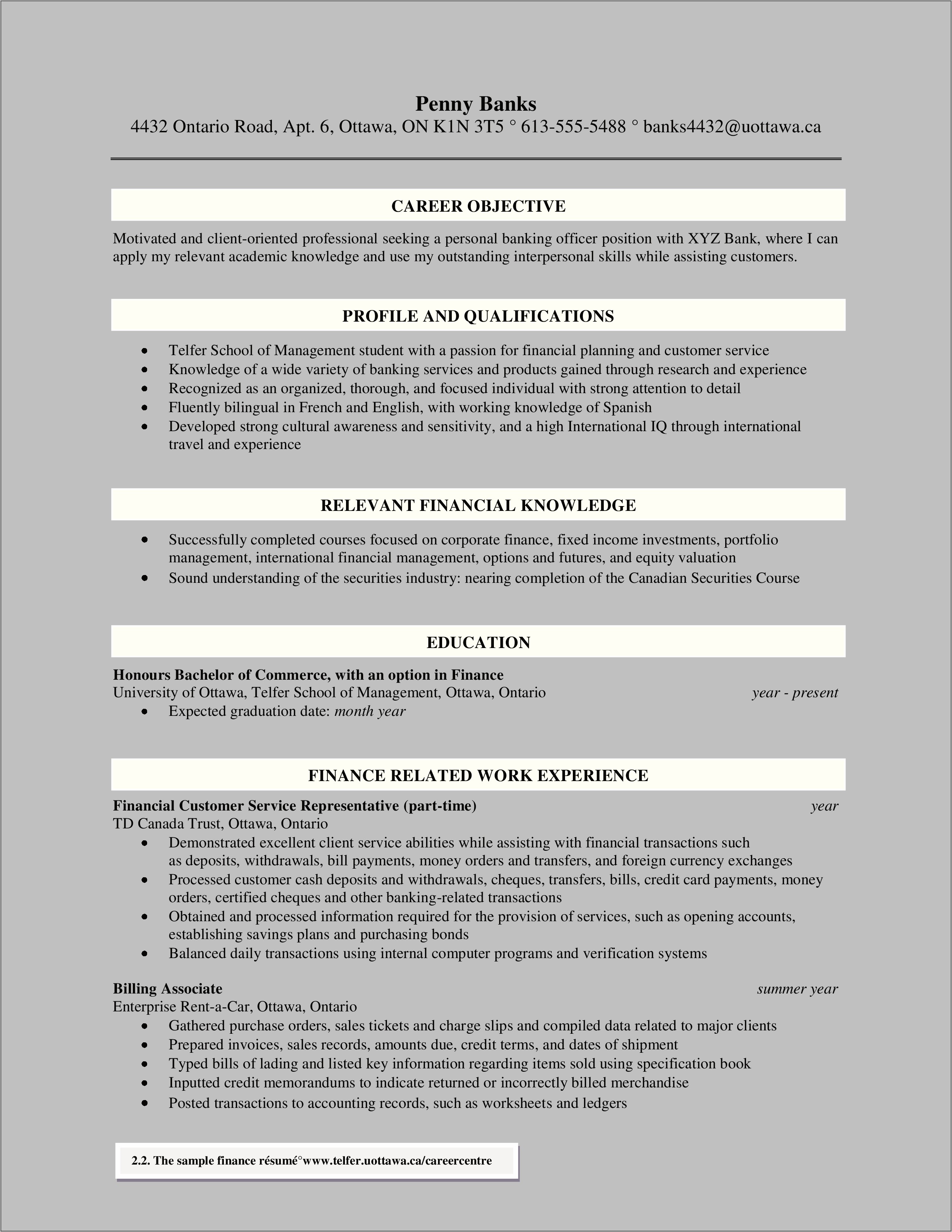 Sample Customer Service Resume For Banks