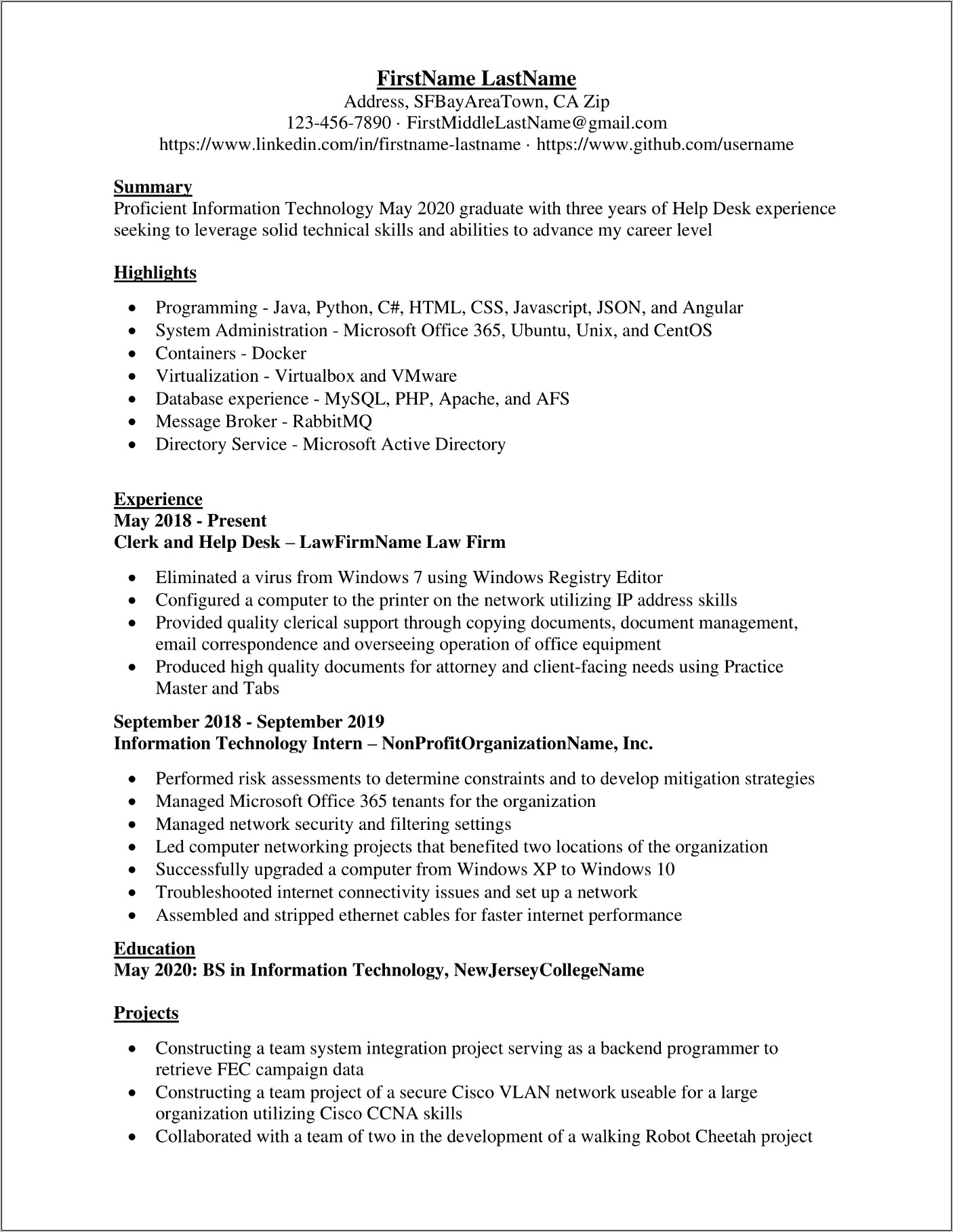 Sample Entry Level Application Support Resume