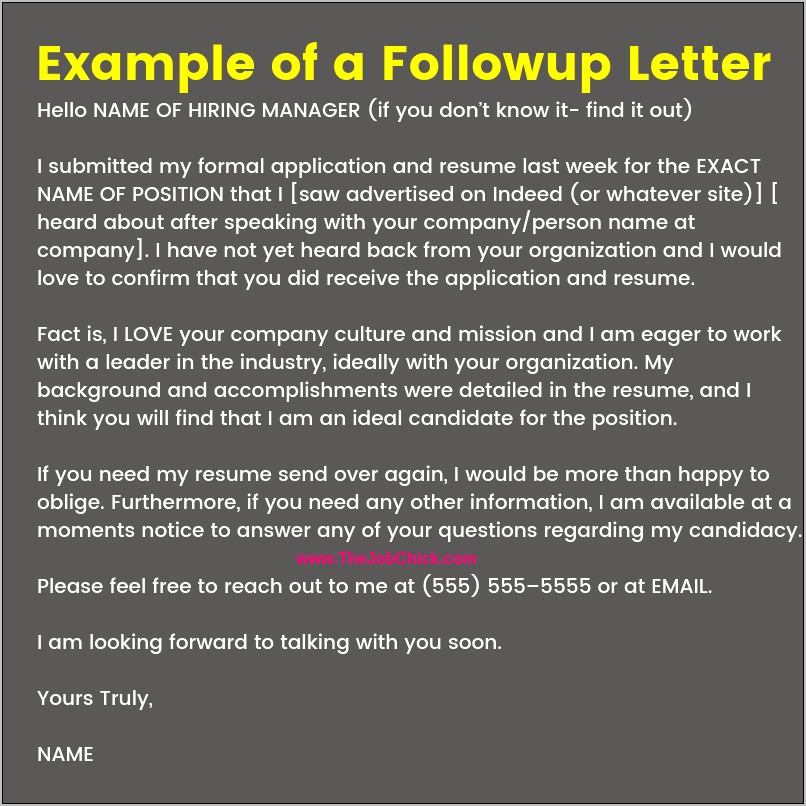 Sample Follow Up Letter After Emailing Resume