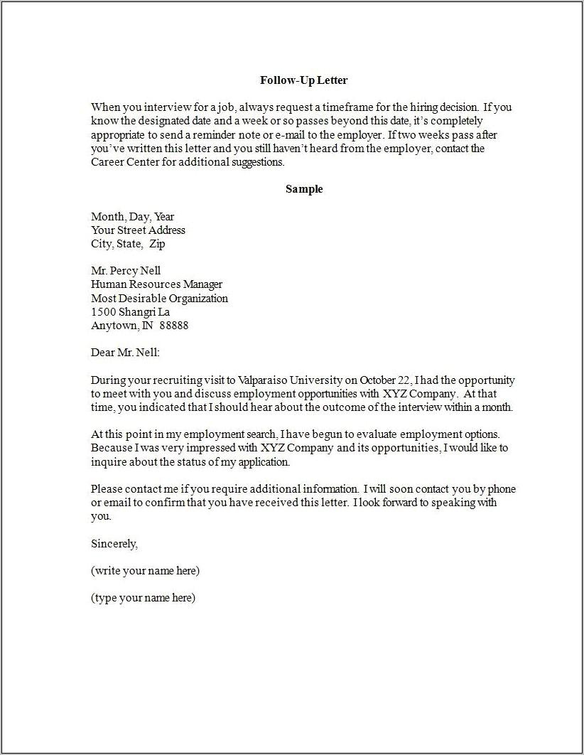 Sample Follow Up Letter After Resume Submission Resume Example Gallery 3366