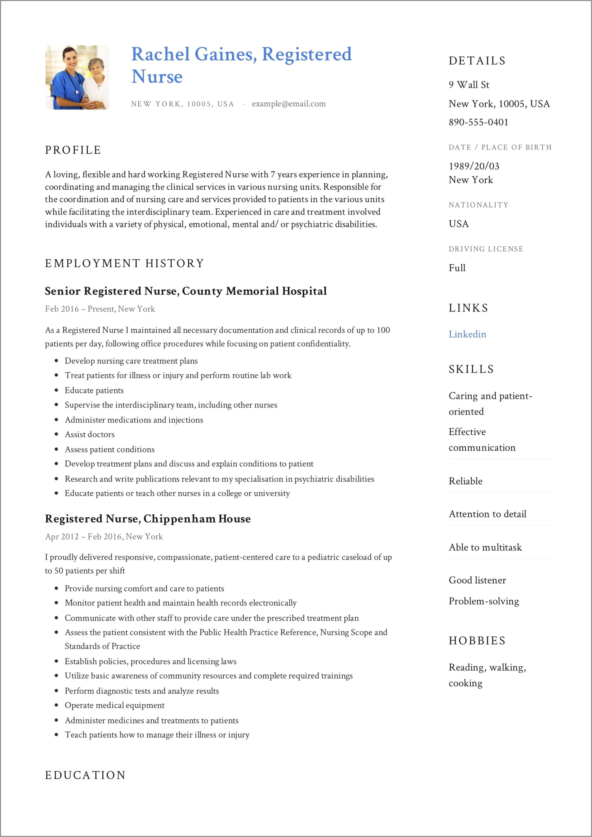 Sample Functional Resume For Registered Nurse