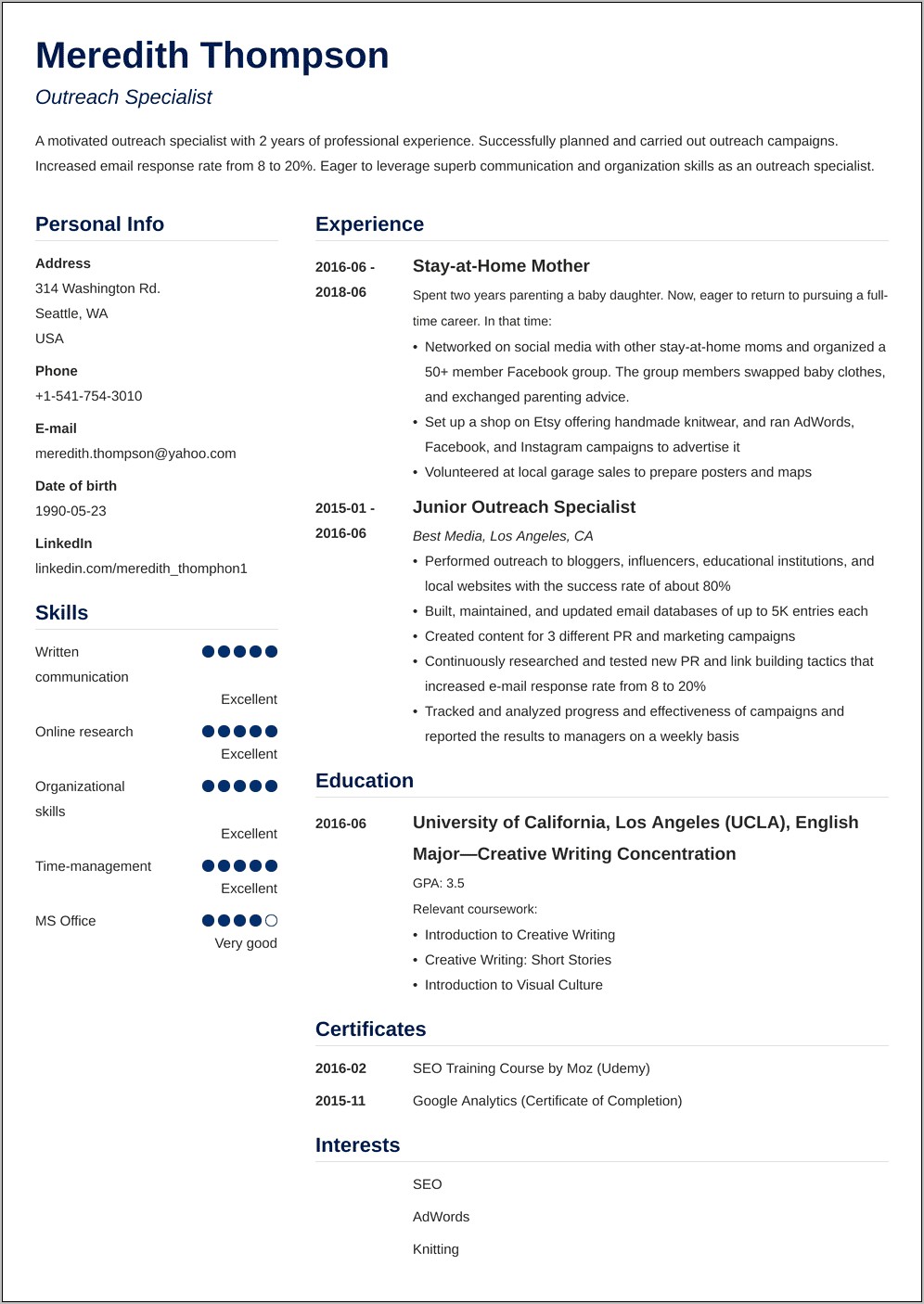 Sample Functional Resume For Stay At Home Mom