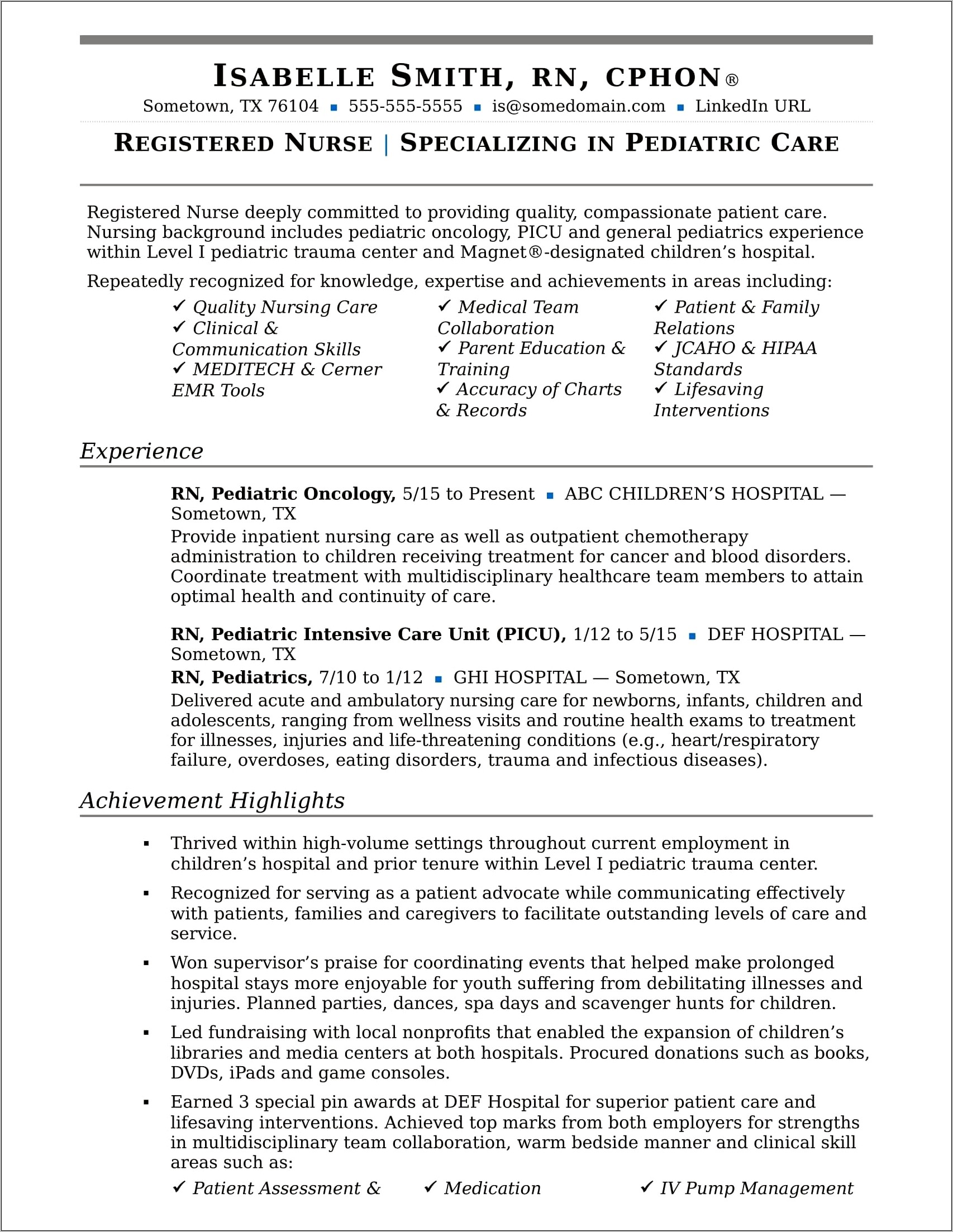 Sample Of Best Resume For Rn