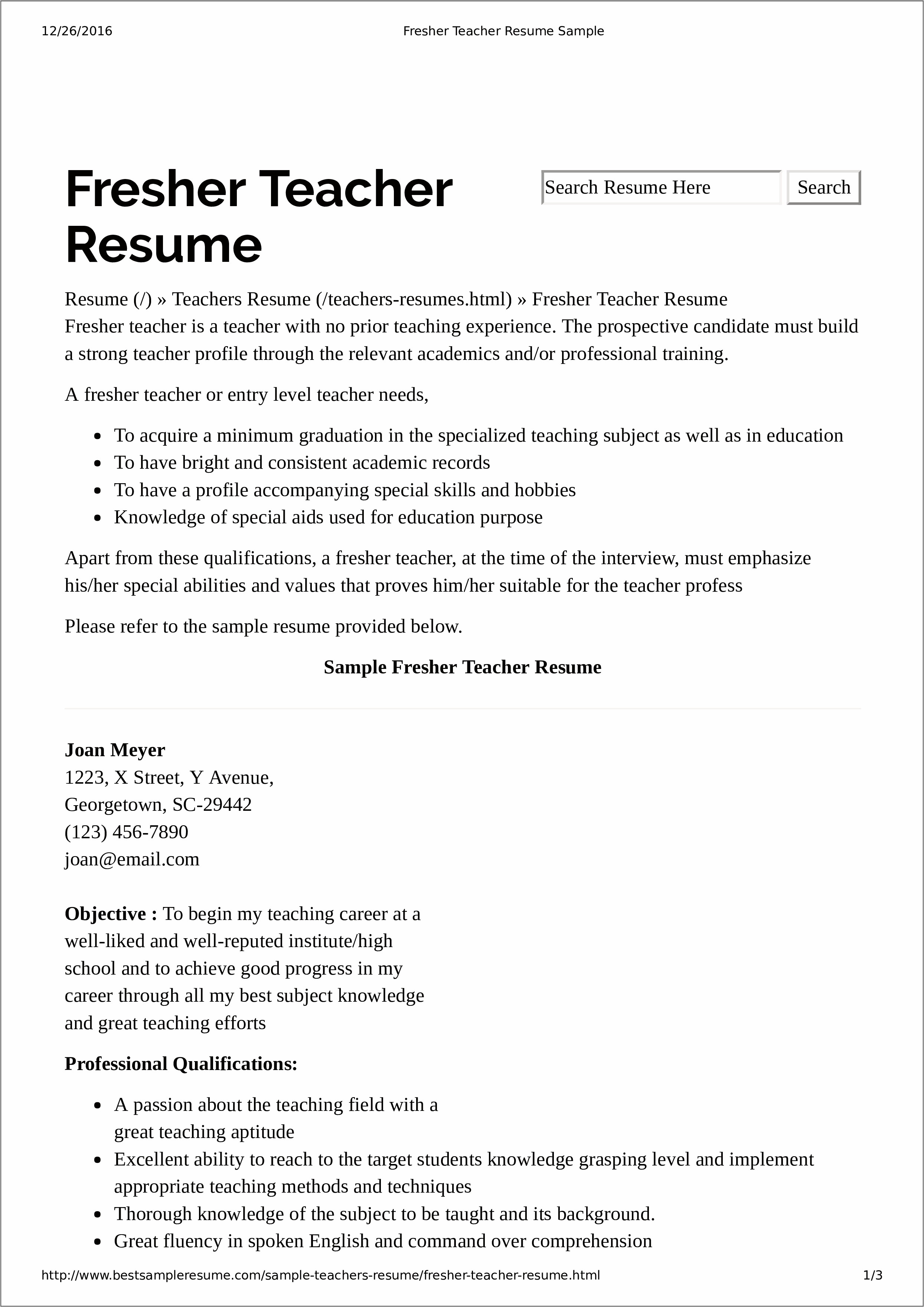 Sample Of Pre K Teacher Resume