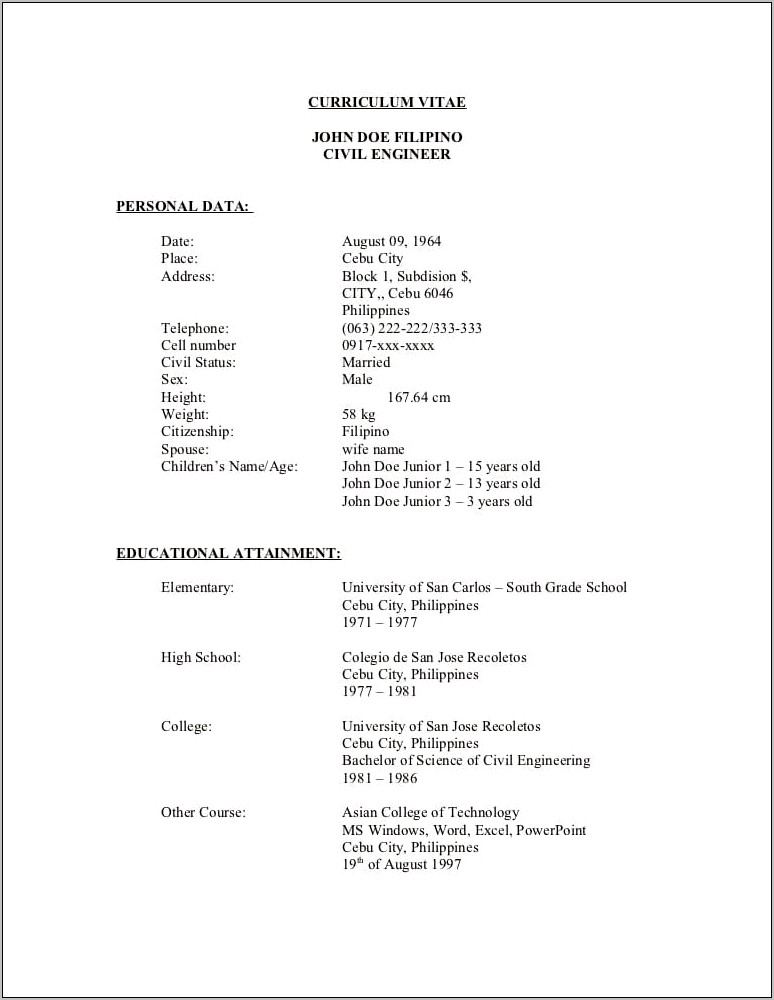 resume sample for job application pdf philippines