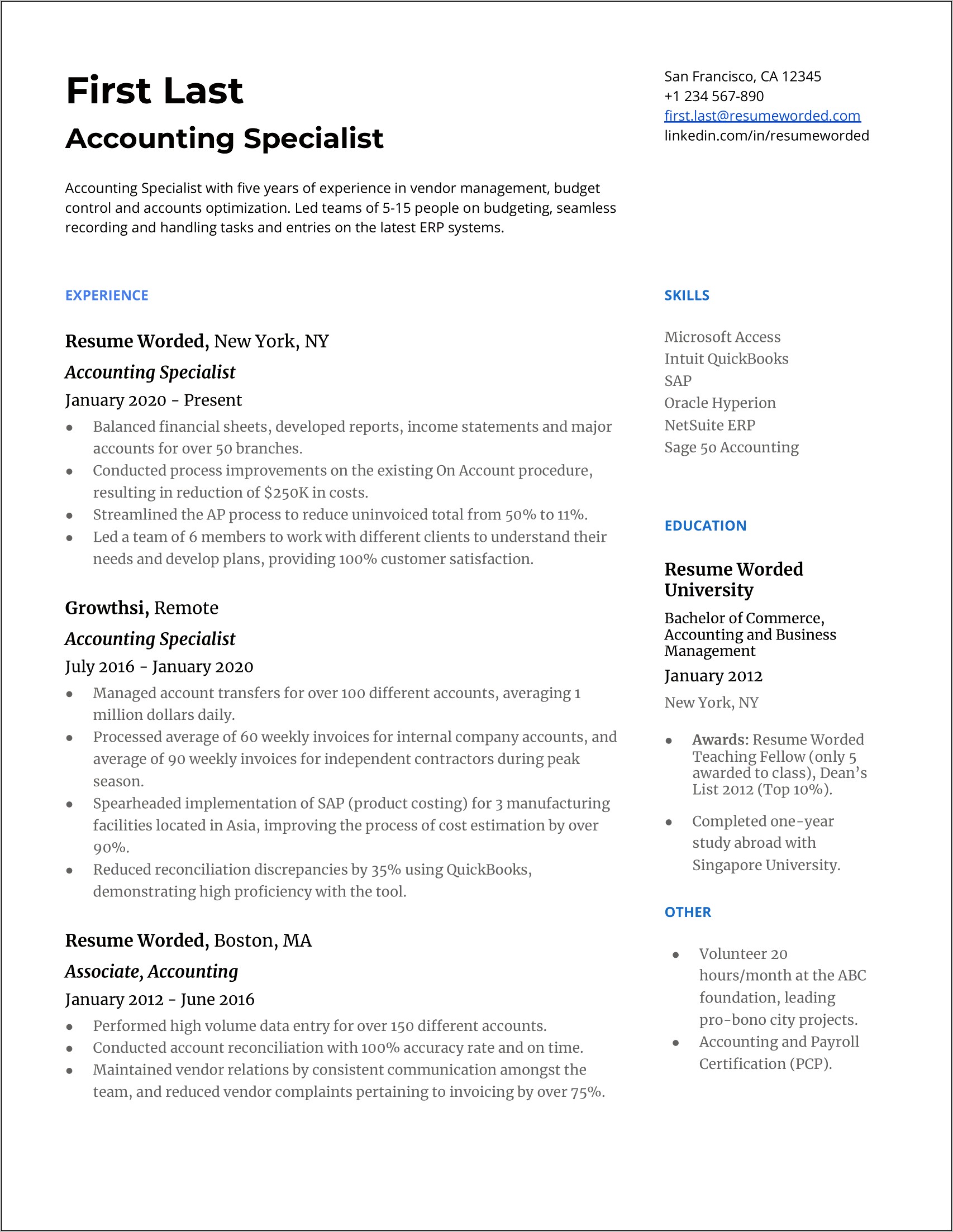 Sample Of Resume Summaryfor Accounting Clerc