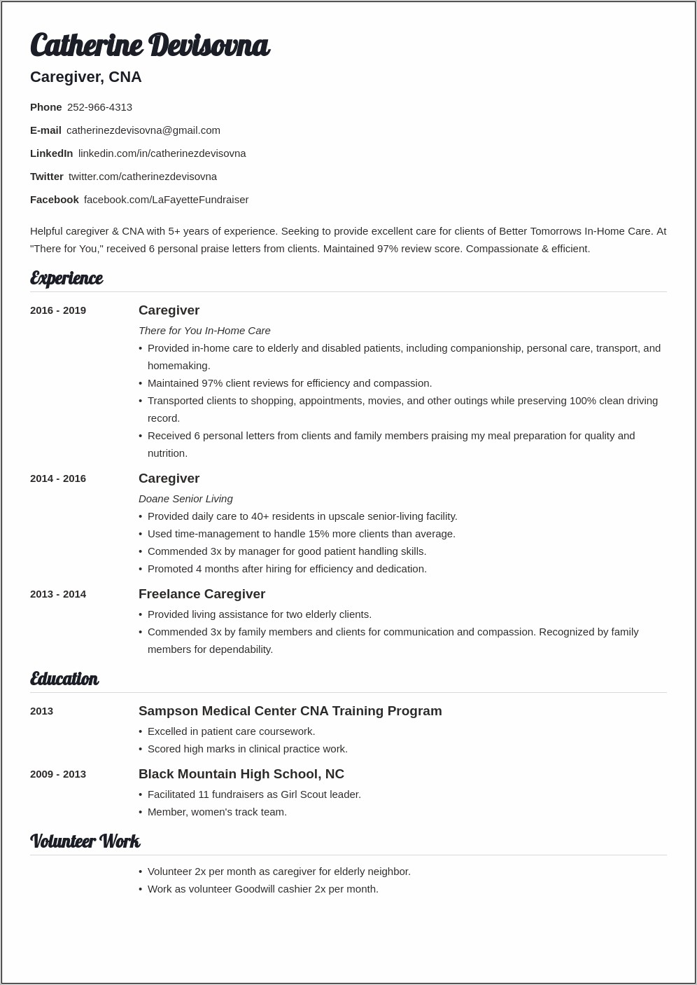 Sample Of Resumer Foe Home Health Aide