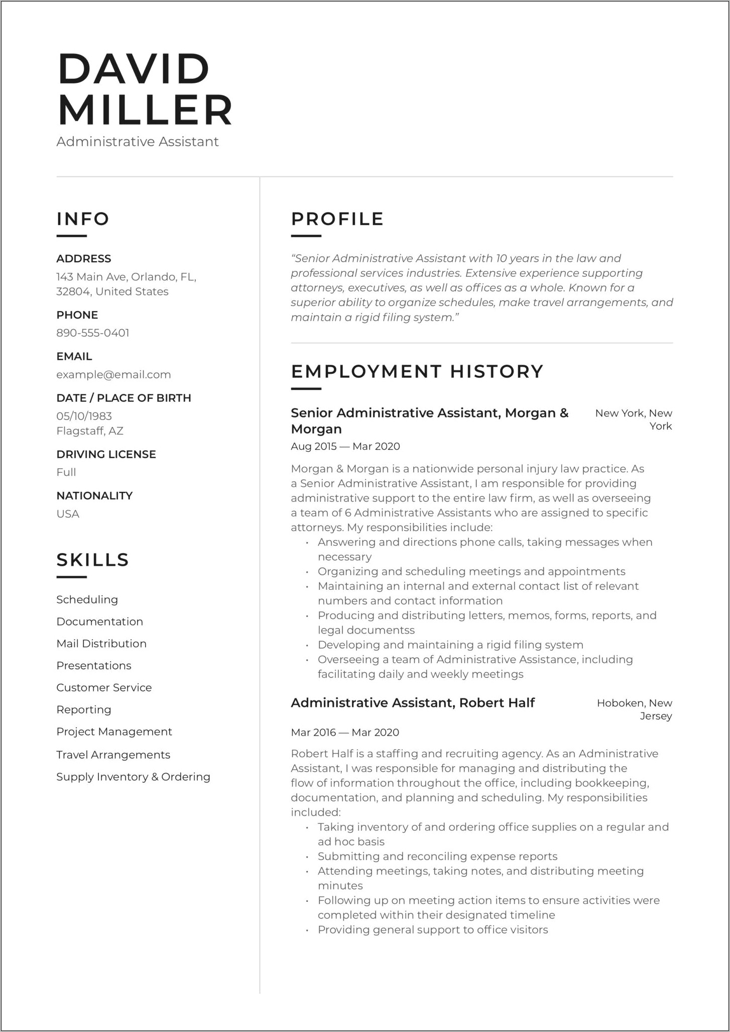 Sample Of Senior Administrative Assistant Resume