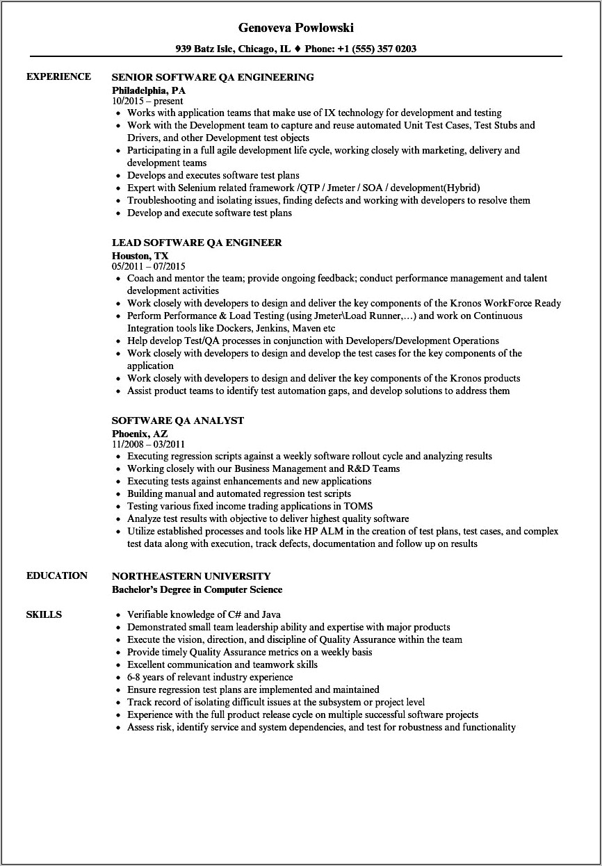 Sample Qa Resume With Qtp Experience