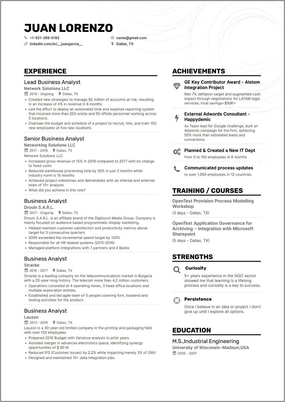 Sample Resume 1 Year Experience Busin