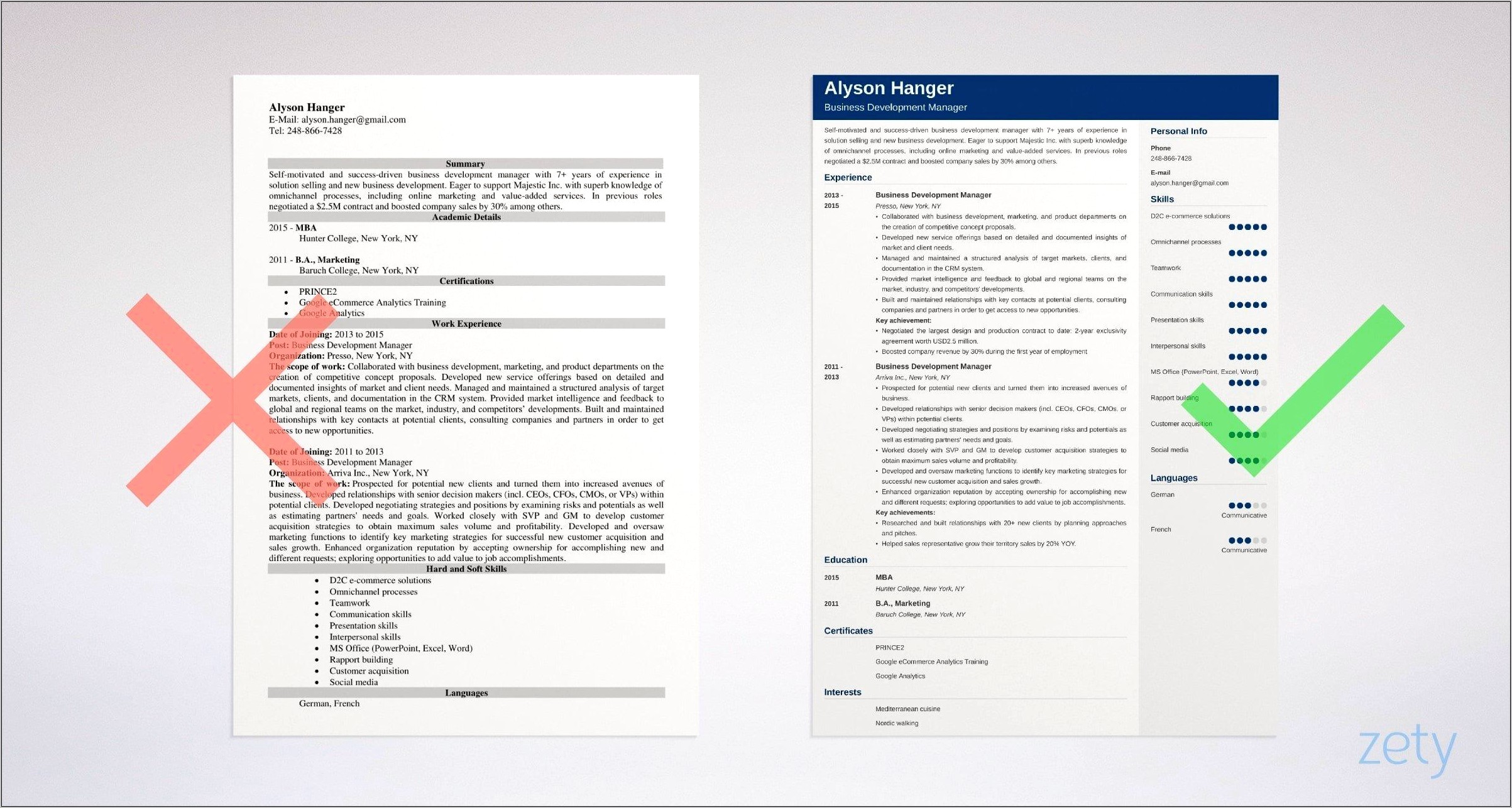 Sample Resume Business Development Report Template