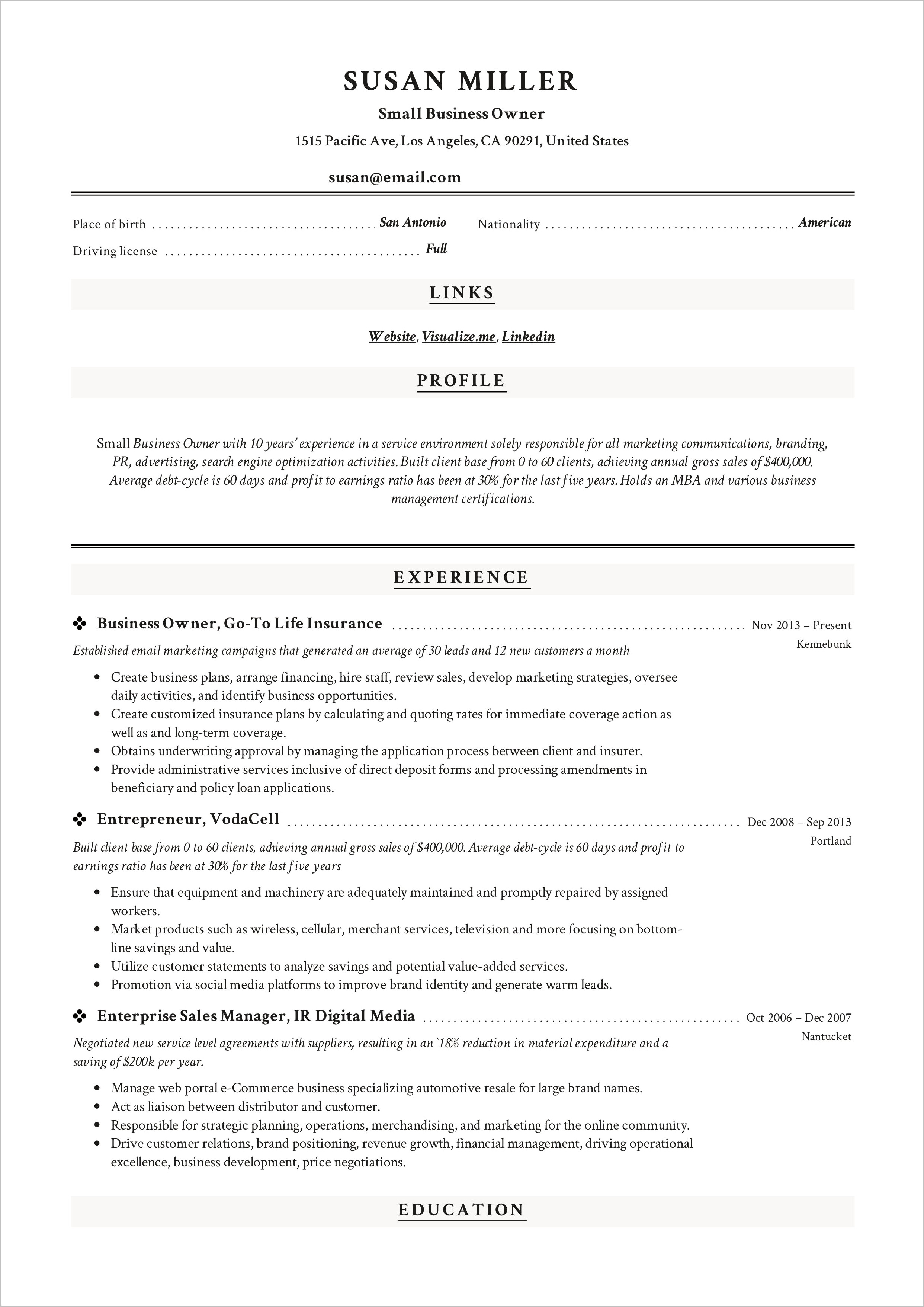 Sample Resume Cleaning Company Owner Manager