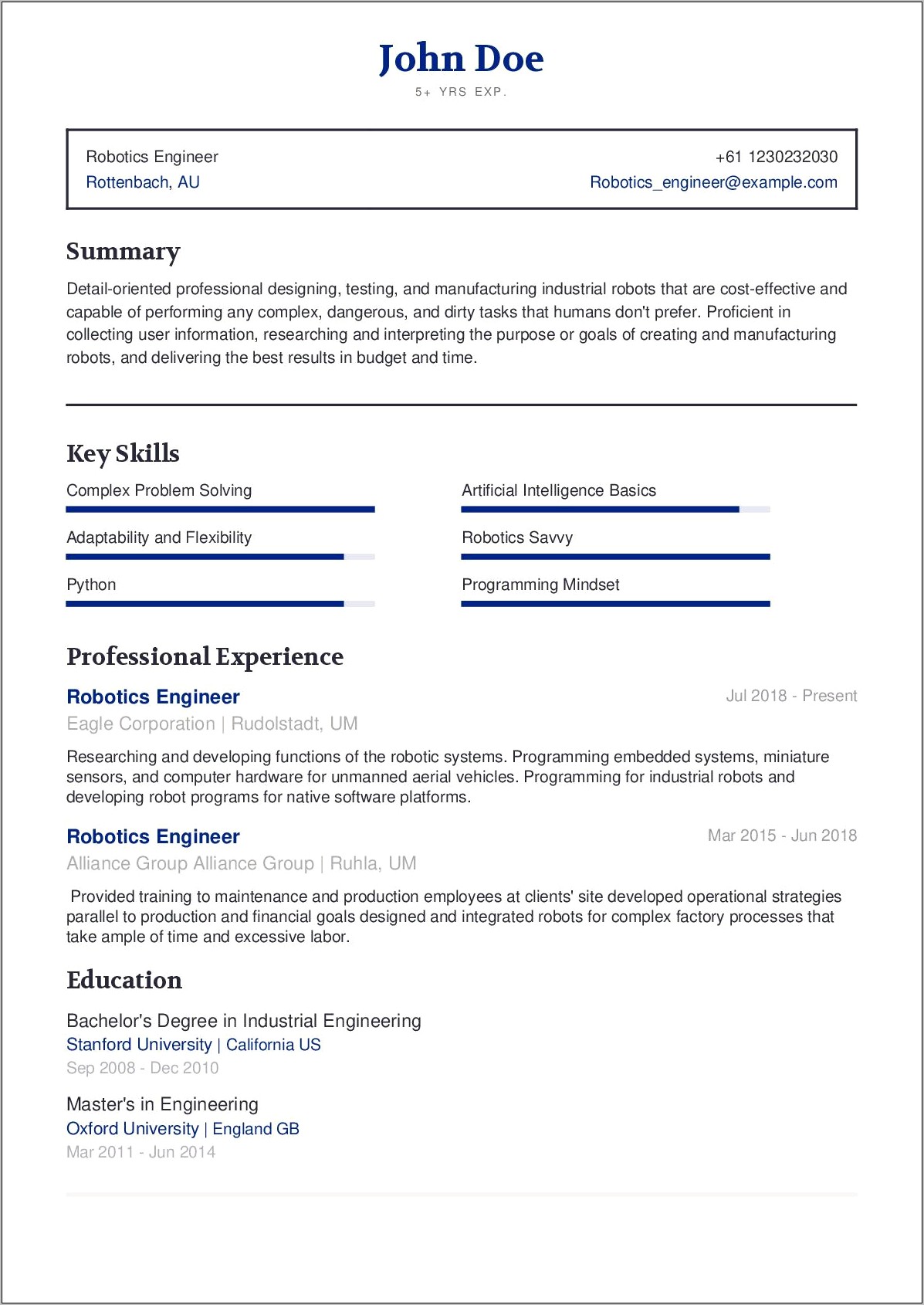 Sample Resume Content For Engineer