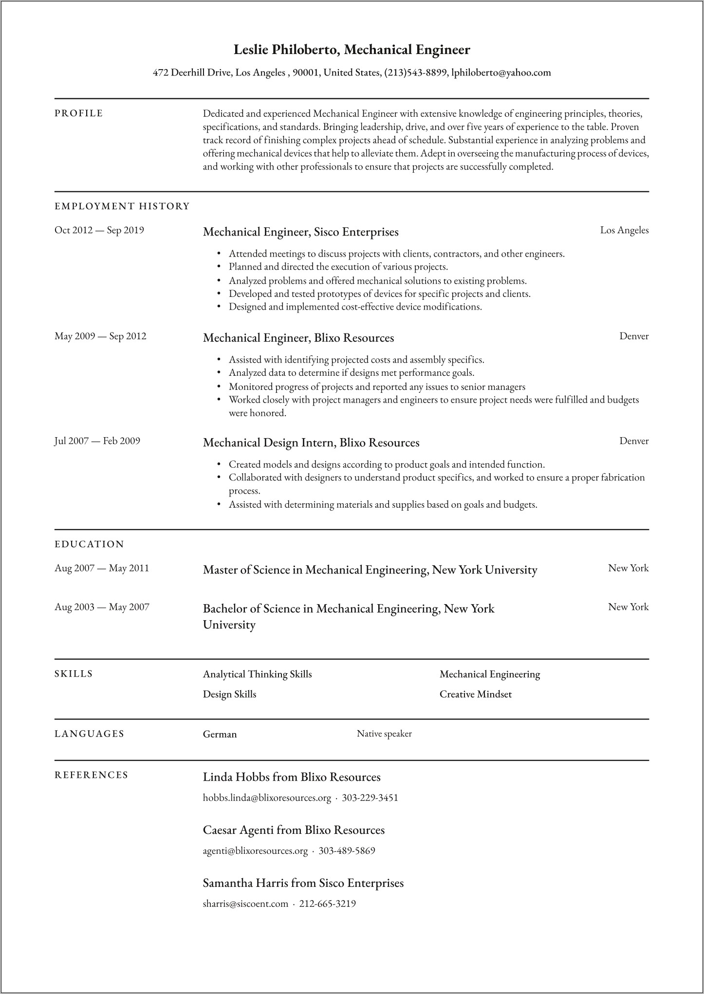 Sample Resume Engineer Out Of College