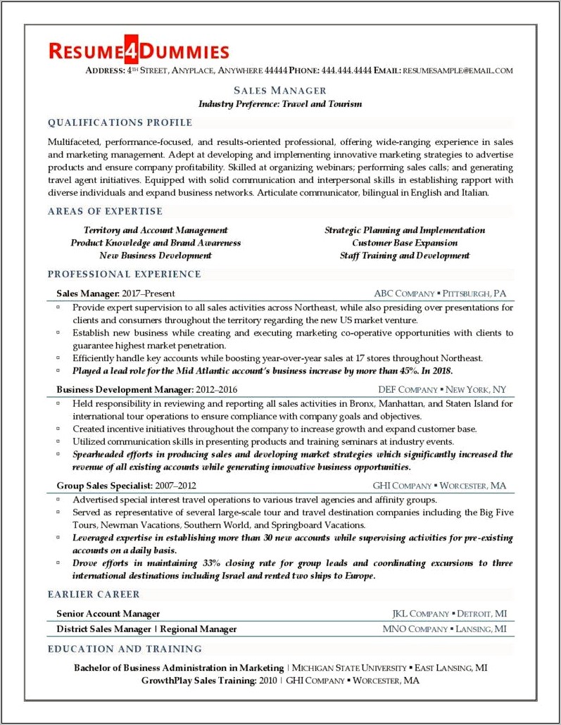 Sample Resume For Chemical Sales Representative