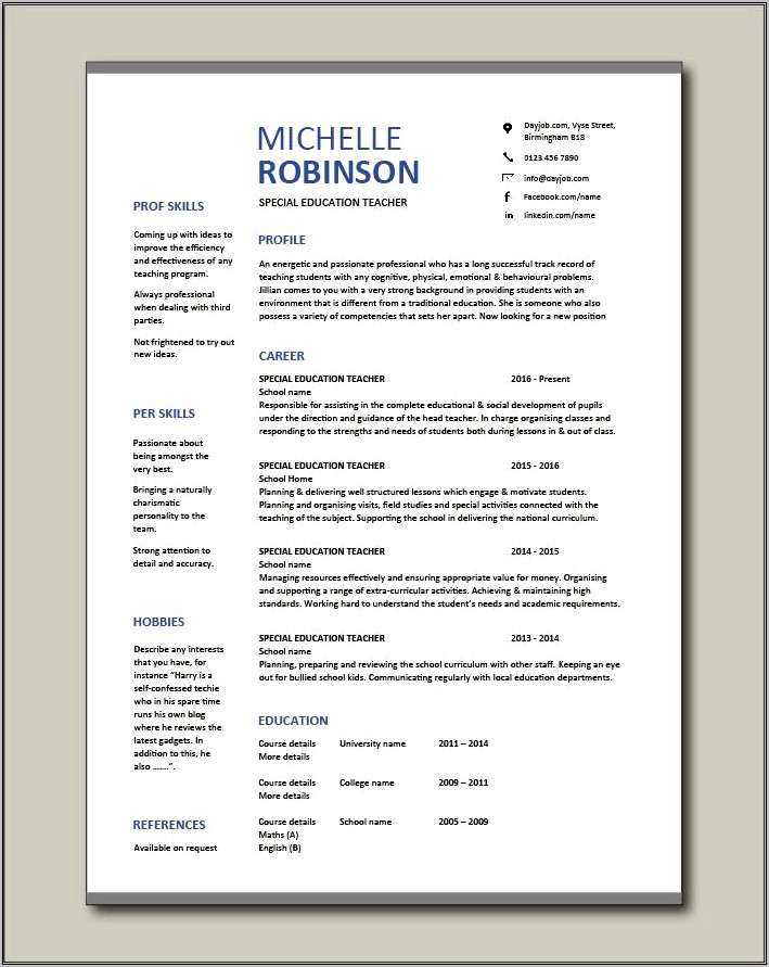 Sample Resume For Curriculum And Instruction