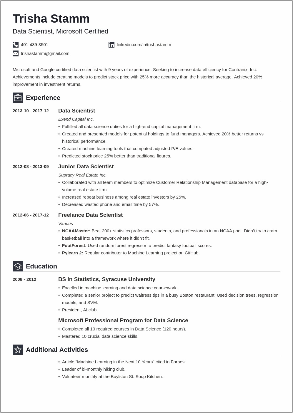 Sample Resume For Data Analyst Higher Education