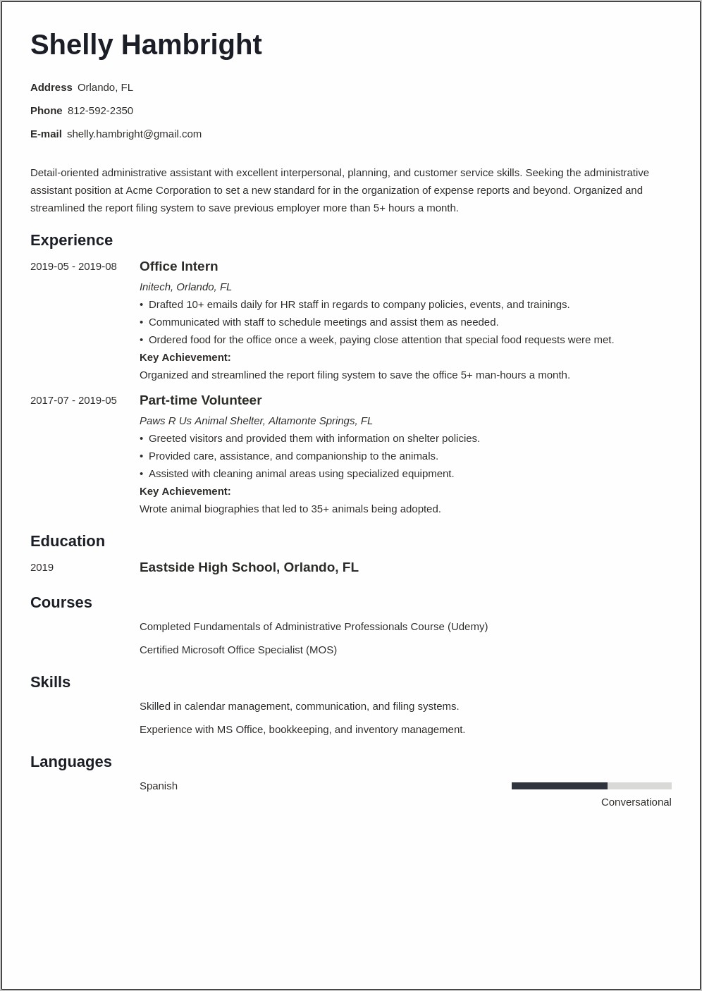 Sample Resume For Entry Level Management Position