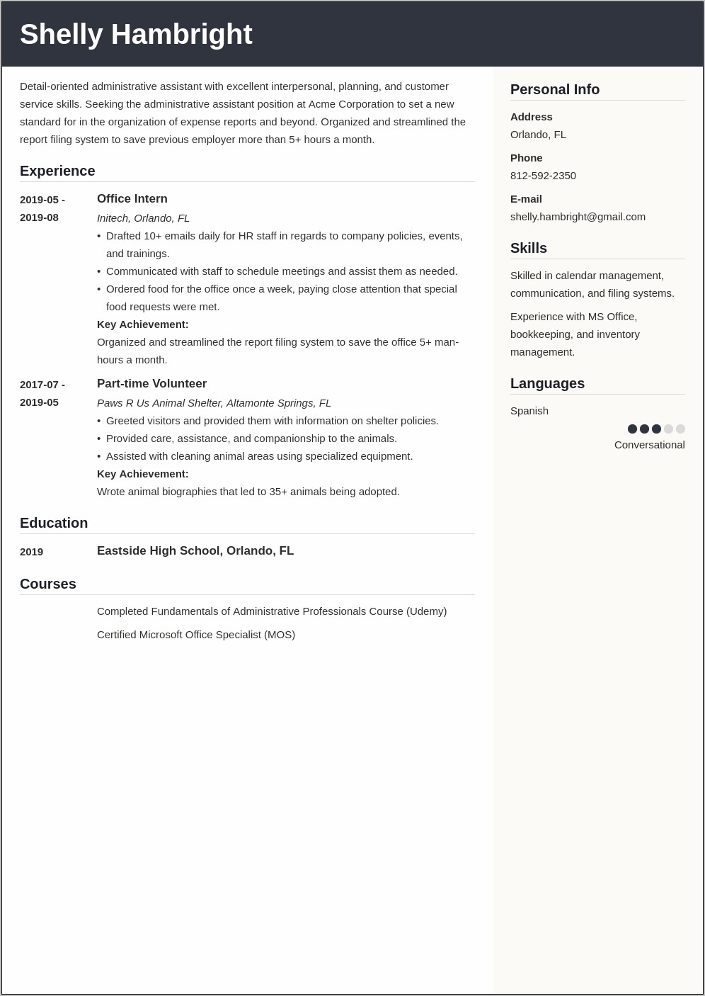 Sample Resume For Entry Level Office Support