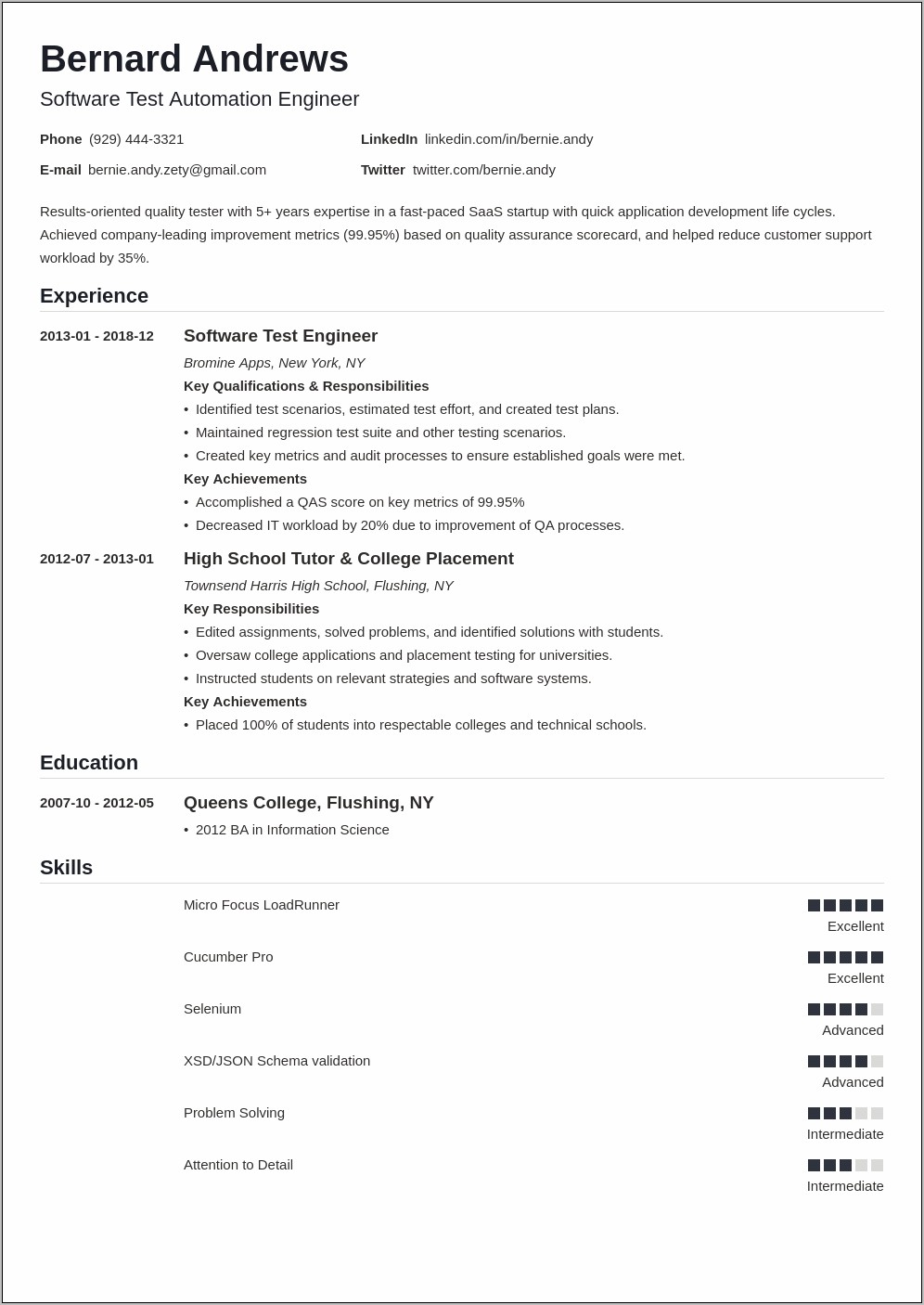 Sample Resume For Experienced Automation Engineer