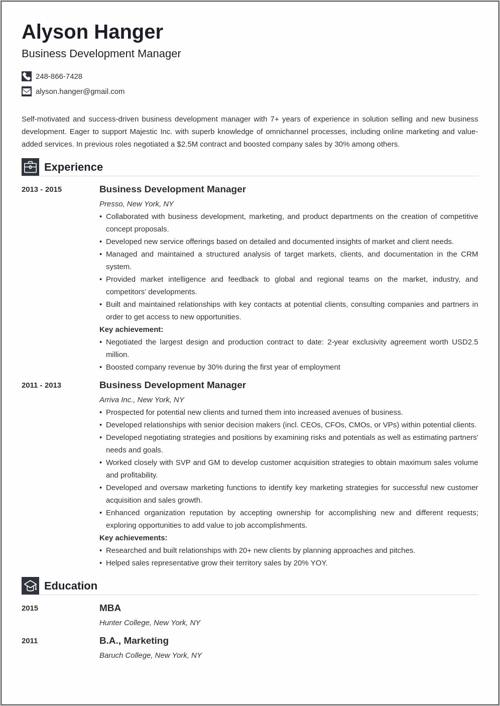 Sample Resume For Experienced Business Development Manager