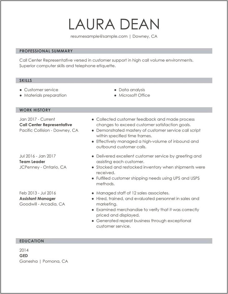 Sample Resume For Ged Recipients With No Experience