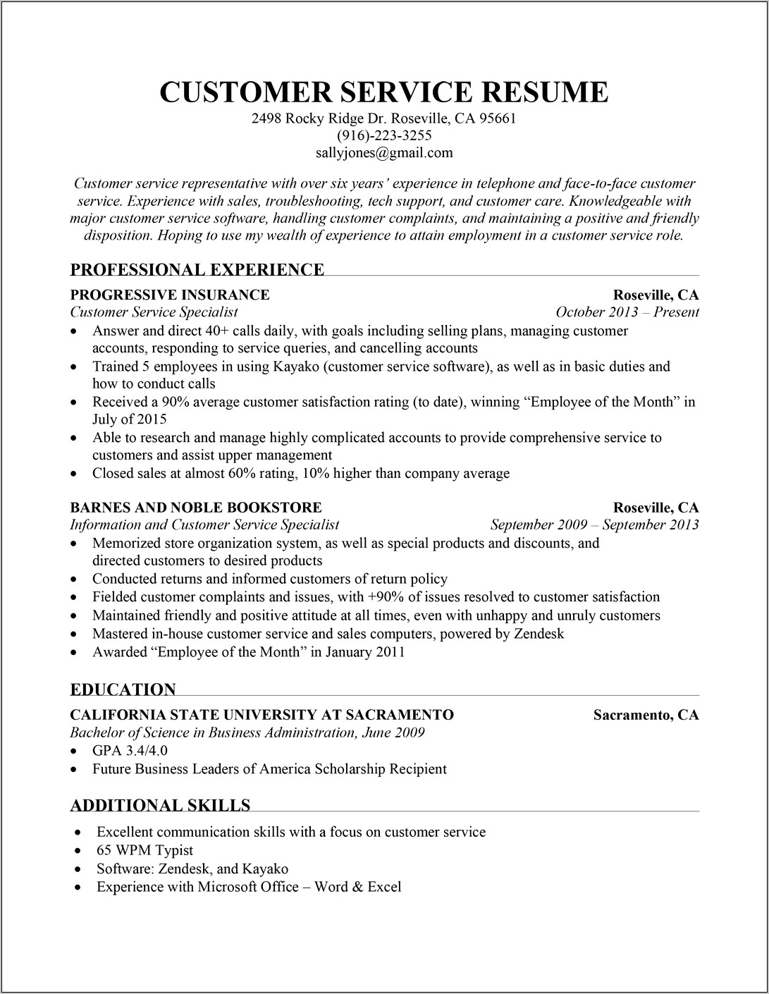 Sample Resume For Insurance Customer Service Rep