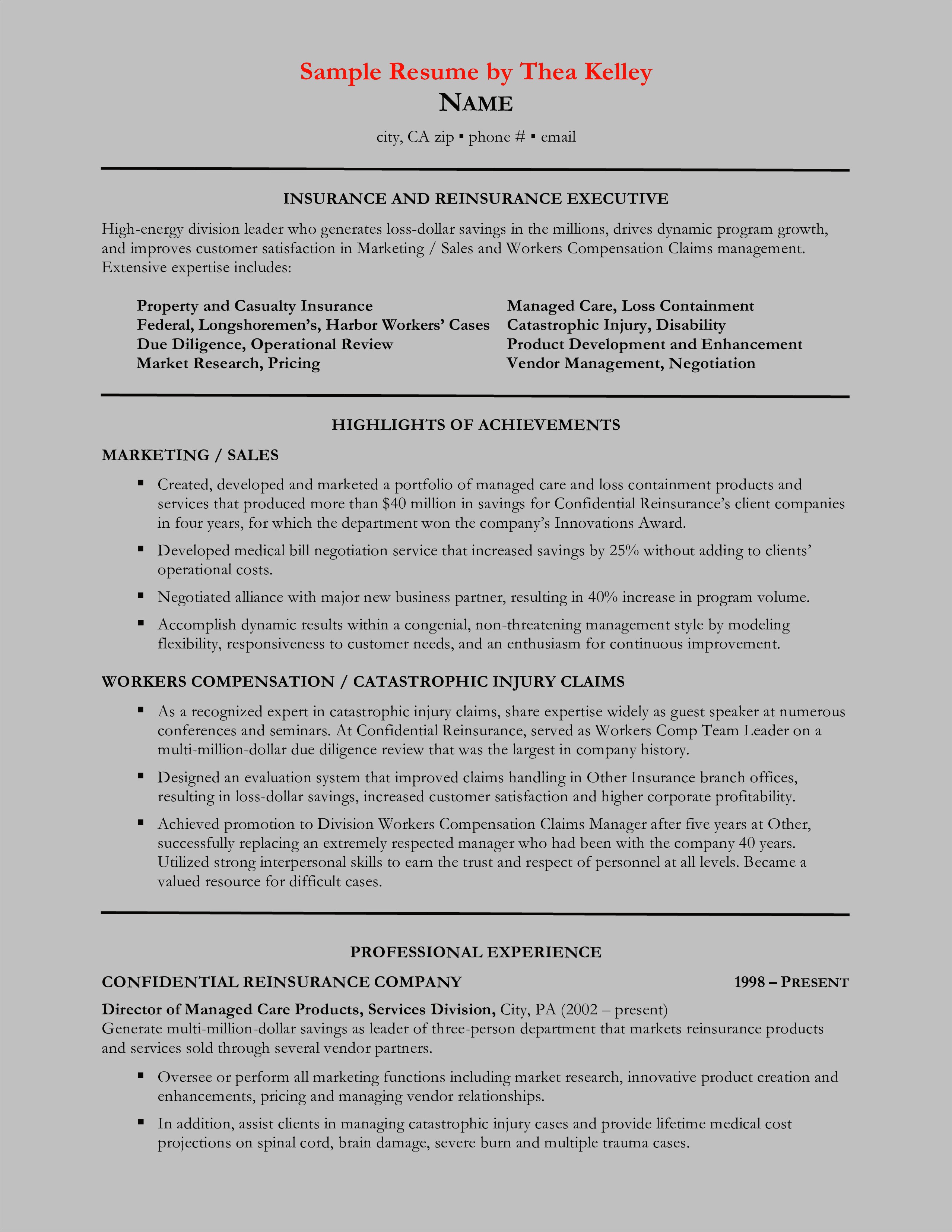 Sample Resume For Insurance Operations Manager