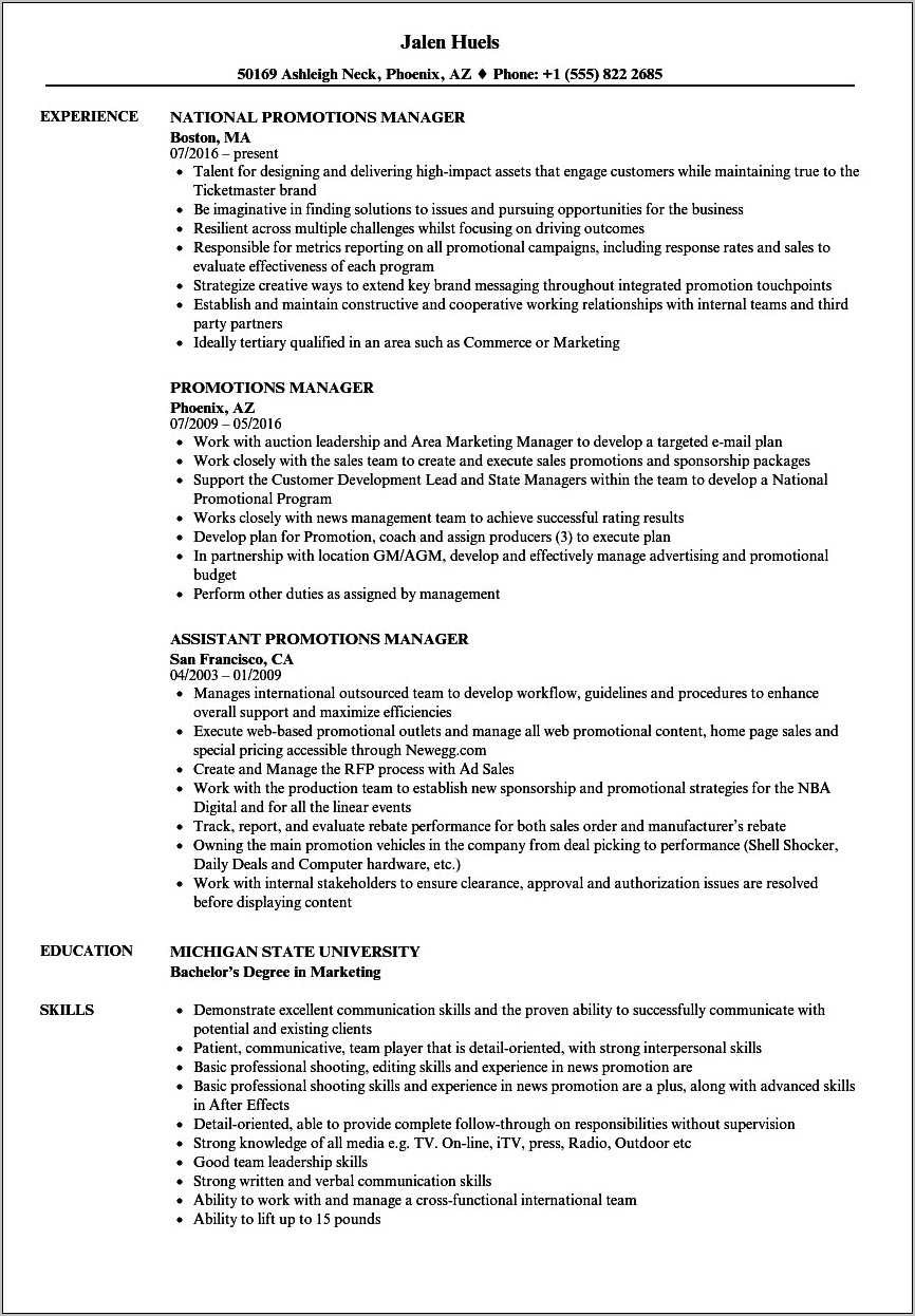 Sample Resume For Internal Job Promotion Resume Example Gallery