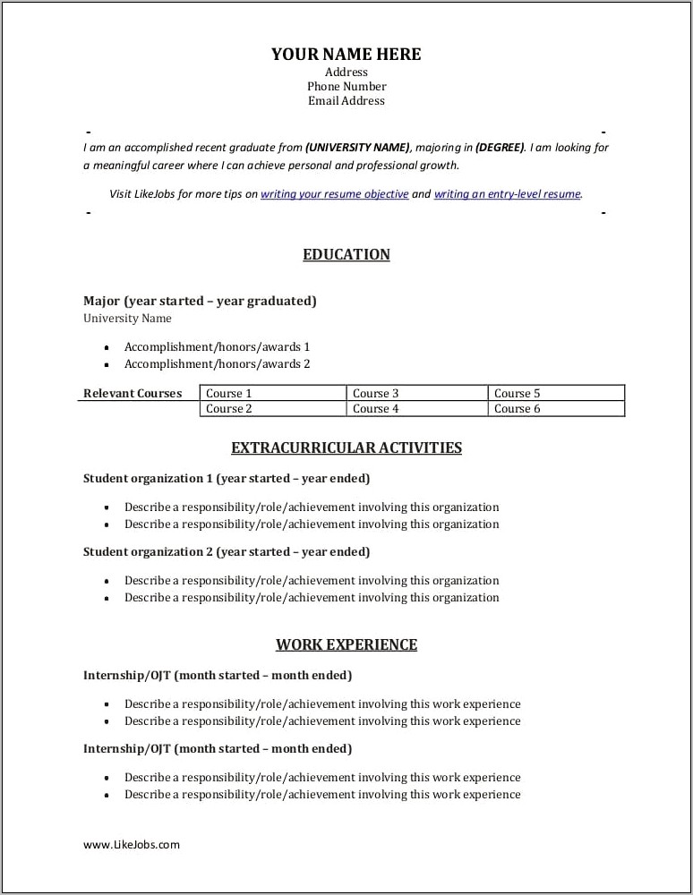 Sample Resume For New College Graduate