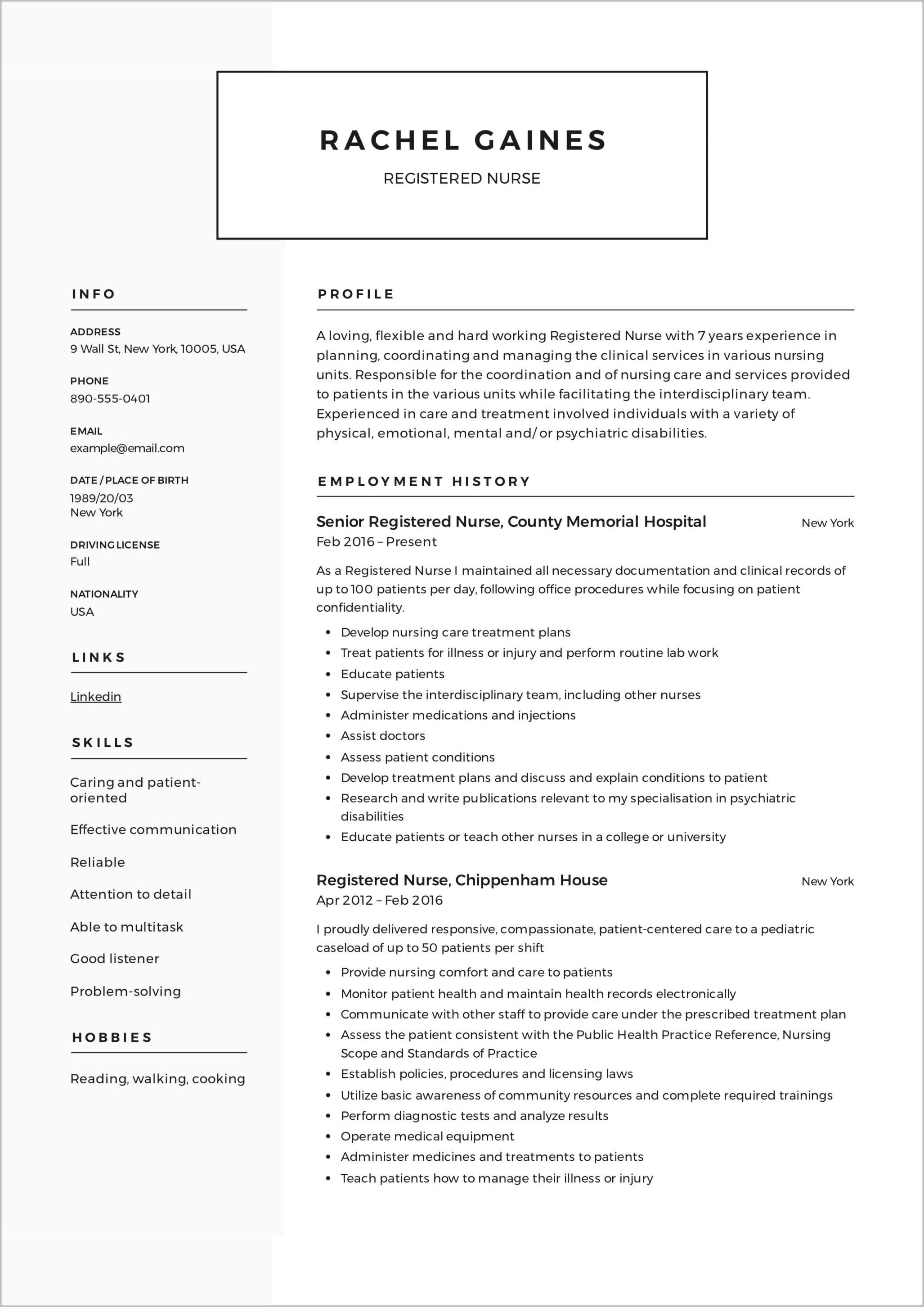 Sample Resume For Nurses Withhospital Experience Pdf