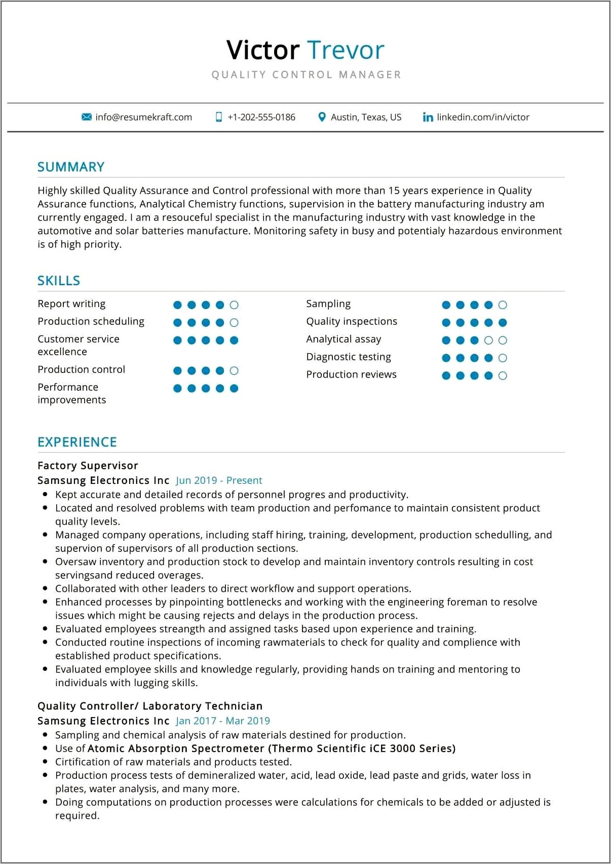 Sample Resume For Quality Inspector For Aerospace Components