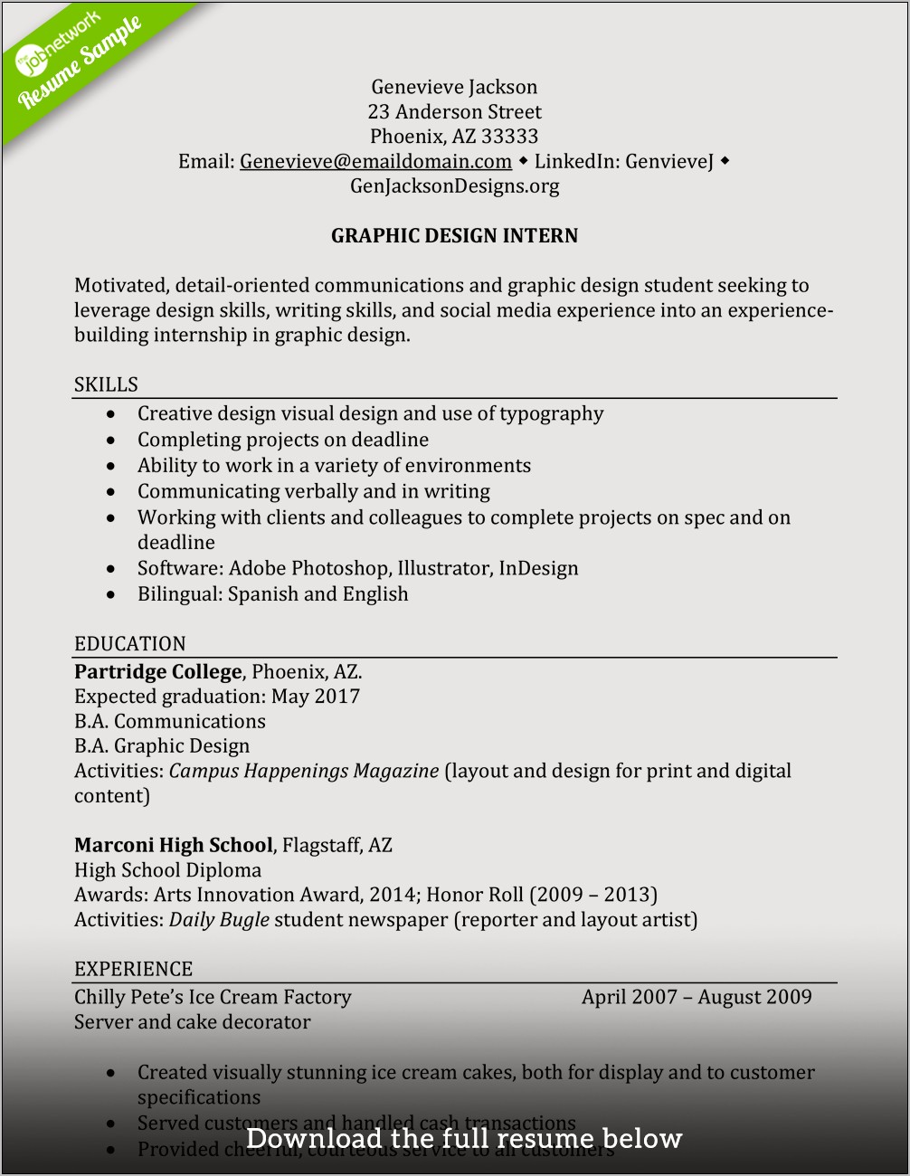 Sample Resume For Student Without Work Experience