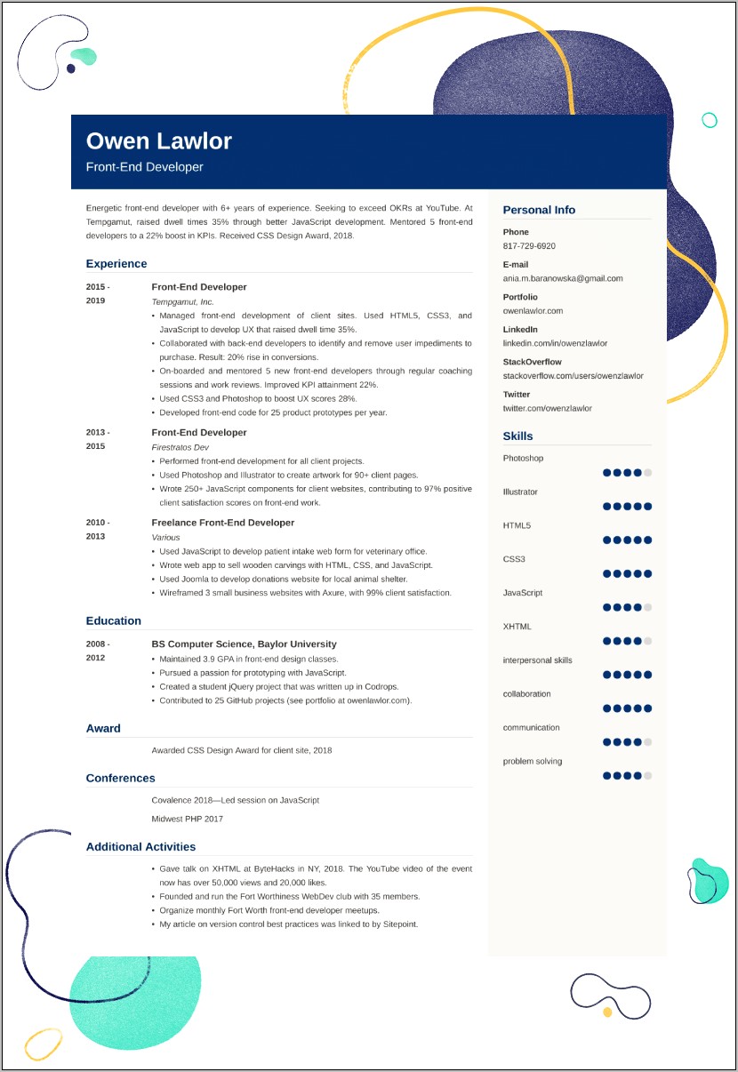 Sample Resume For Web Developer College Graduate