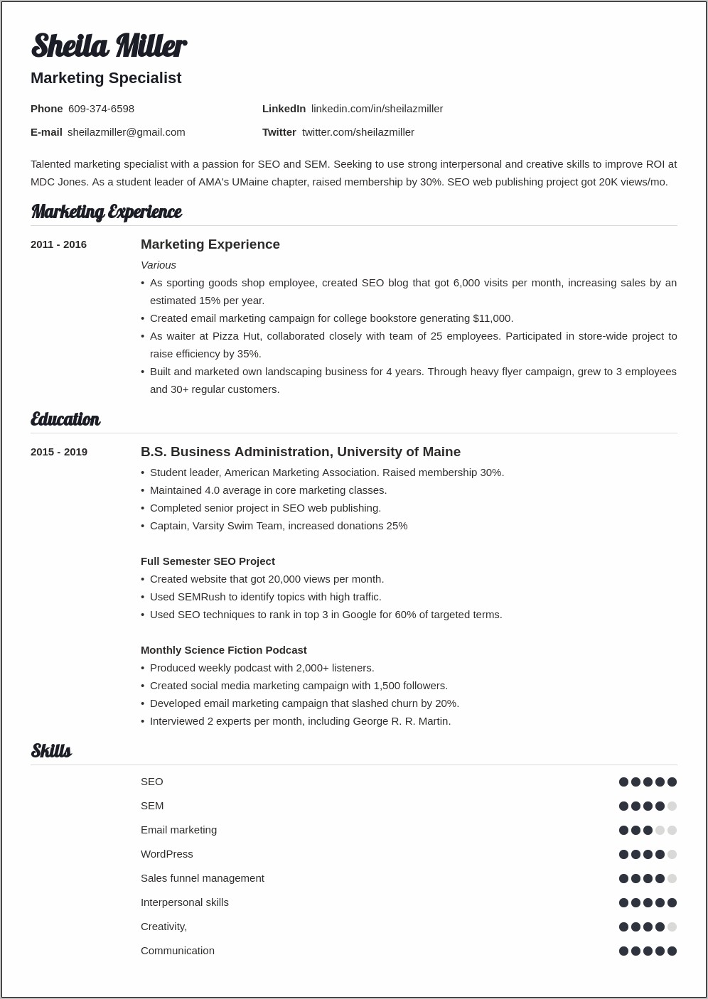 Sample Resume Profile For College Student